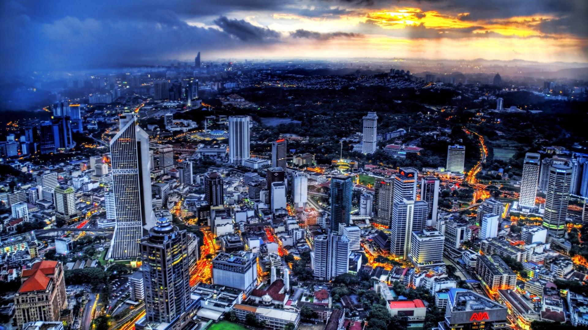 Skyscraper illustration, cityscape, Kuala Lumpur, Malaysia