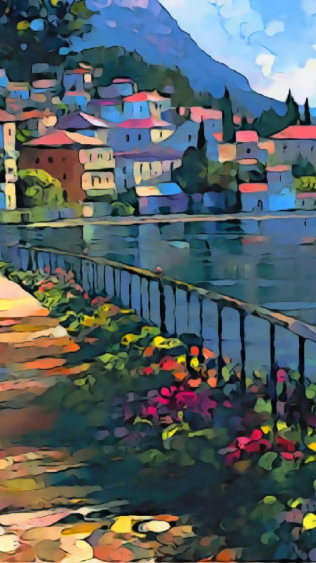 Summer City Italy Colorful Painting Aqua Bright Android Wallpaper