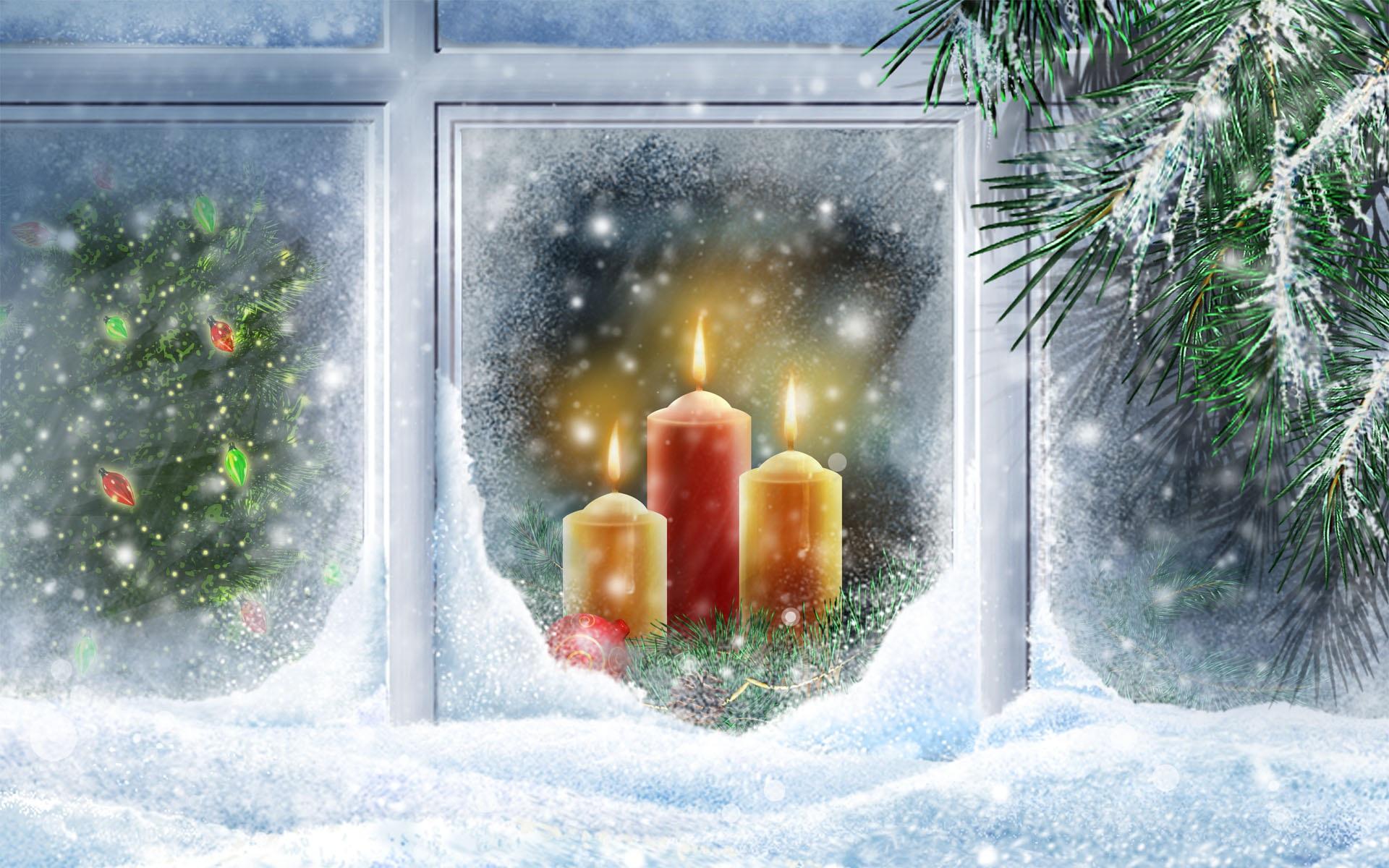 Wallpaper Warm candlelight Christmas snow 1920x1200 HD