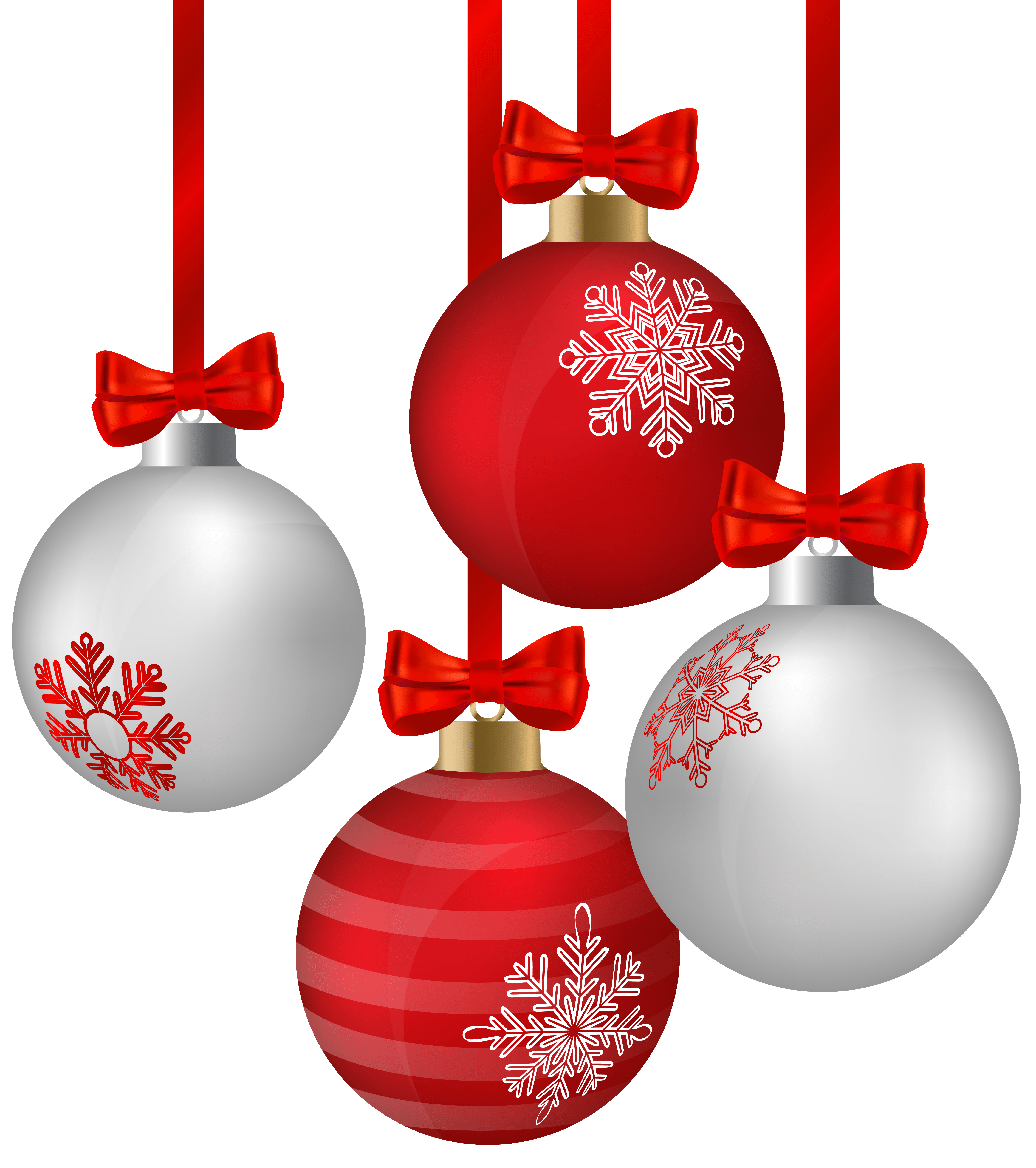 White and Red Hanging Christmas Ornaments PNG Clipart Image