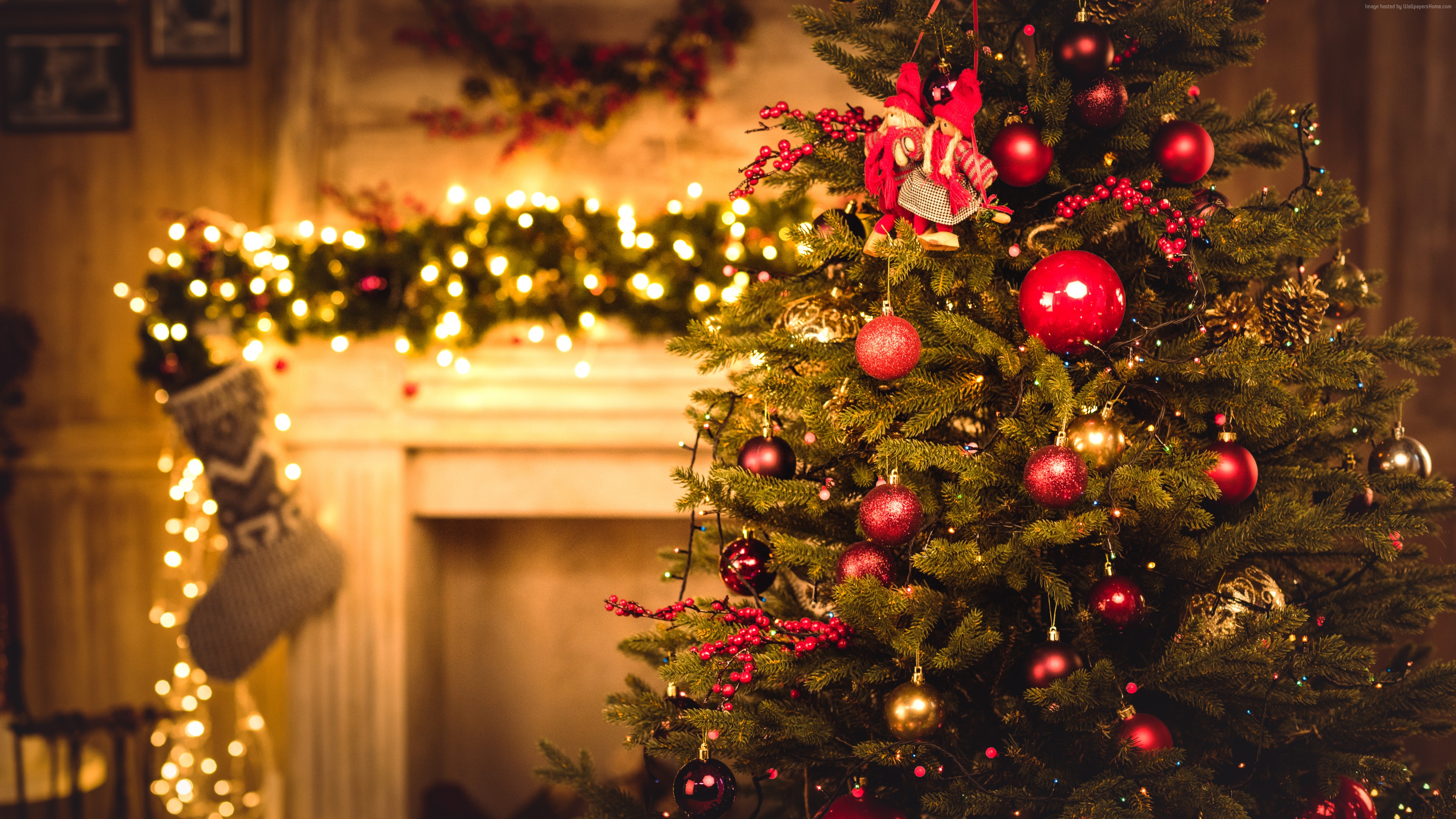 Wallpaper Christmas, New Year, Gifts, Fir Tree, Fireplace