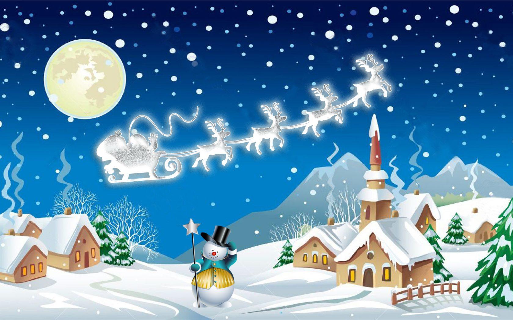 Christmas Night Winter Village Snowman Santa Claus Carriage