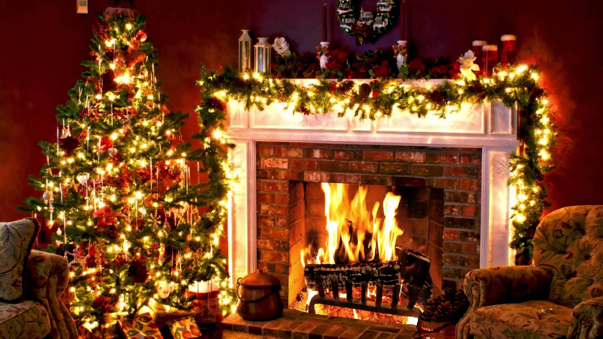 Create the perfect holiday ambiance with fireplace background Christmas ...