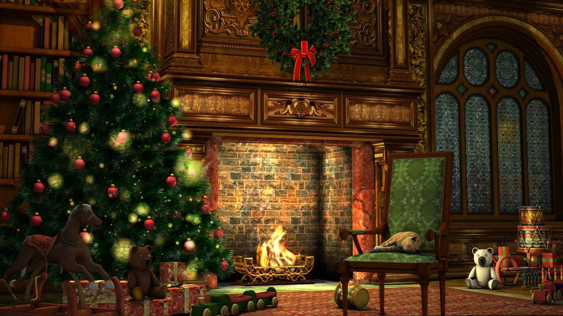 Christmas Fireplace 1920x1080 Wallpapers Wallpaper Cave