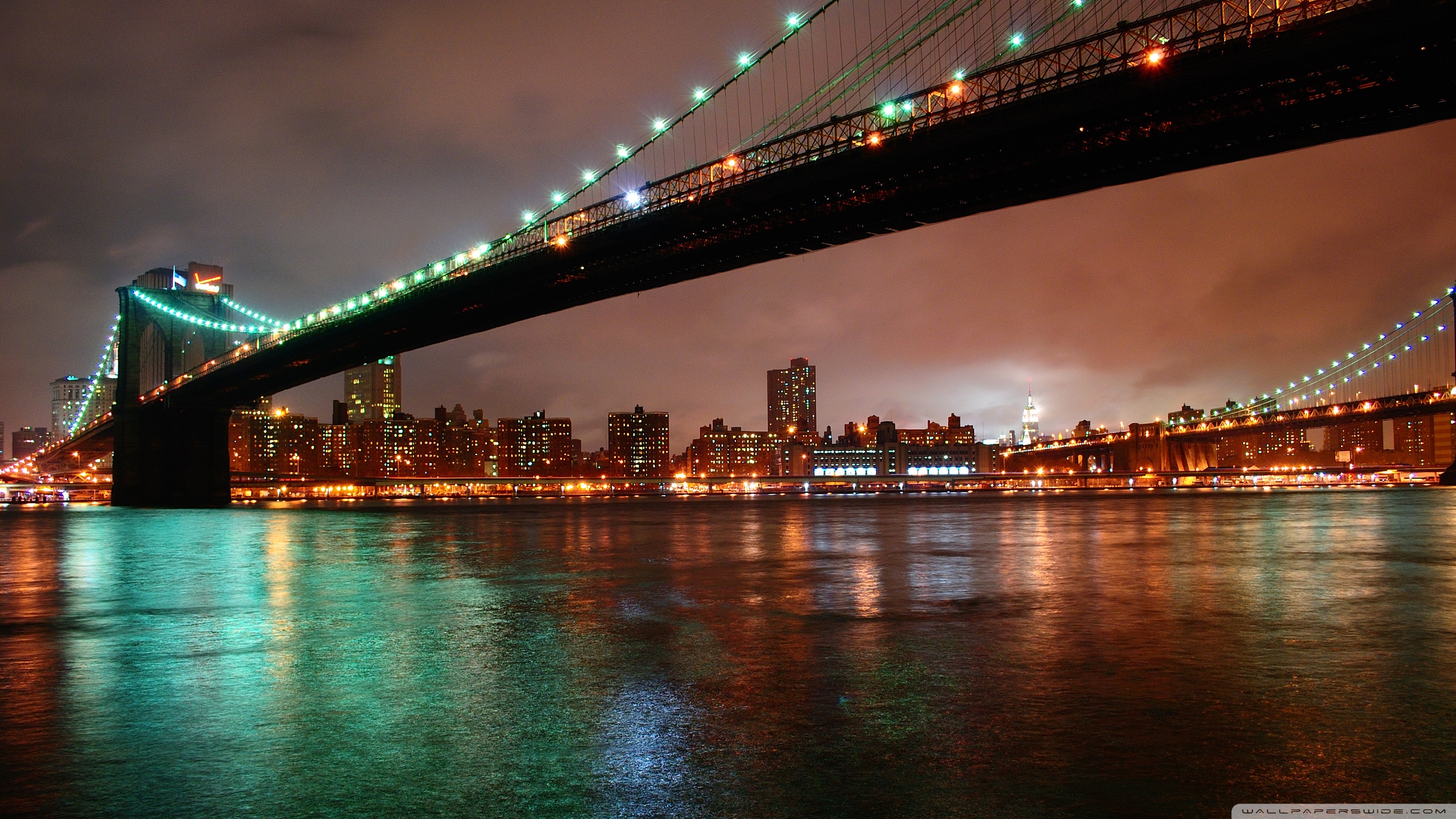 Brooklyn Bridge, New York at Night Ultra HD Desktop Background Wallpaper for 4K UHD TV, Multi Display, Dual Monitor, Tablet