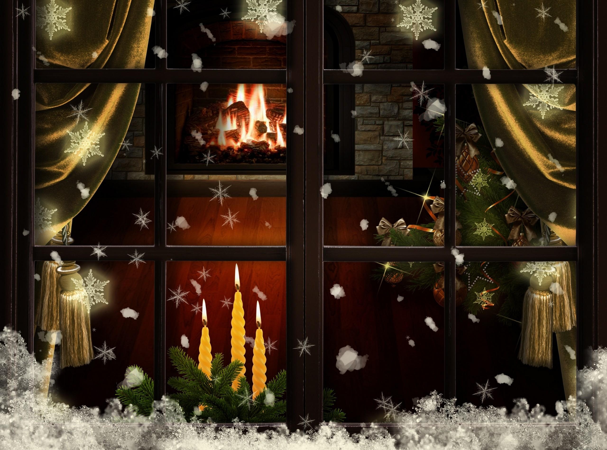 Cosy Christmas 2016: Wallpaper window, fireplace, candles