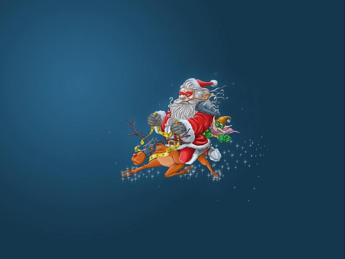 Download wallpaper 1400x1050 santa claus, reindeer, elf