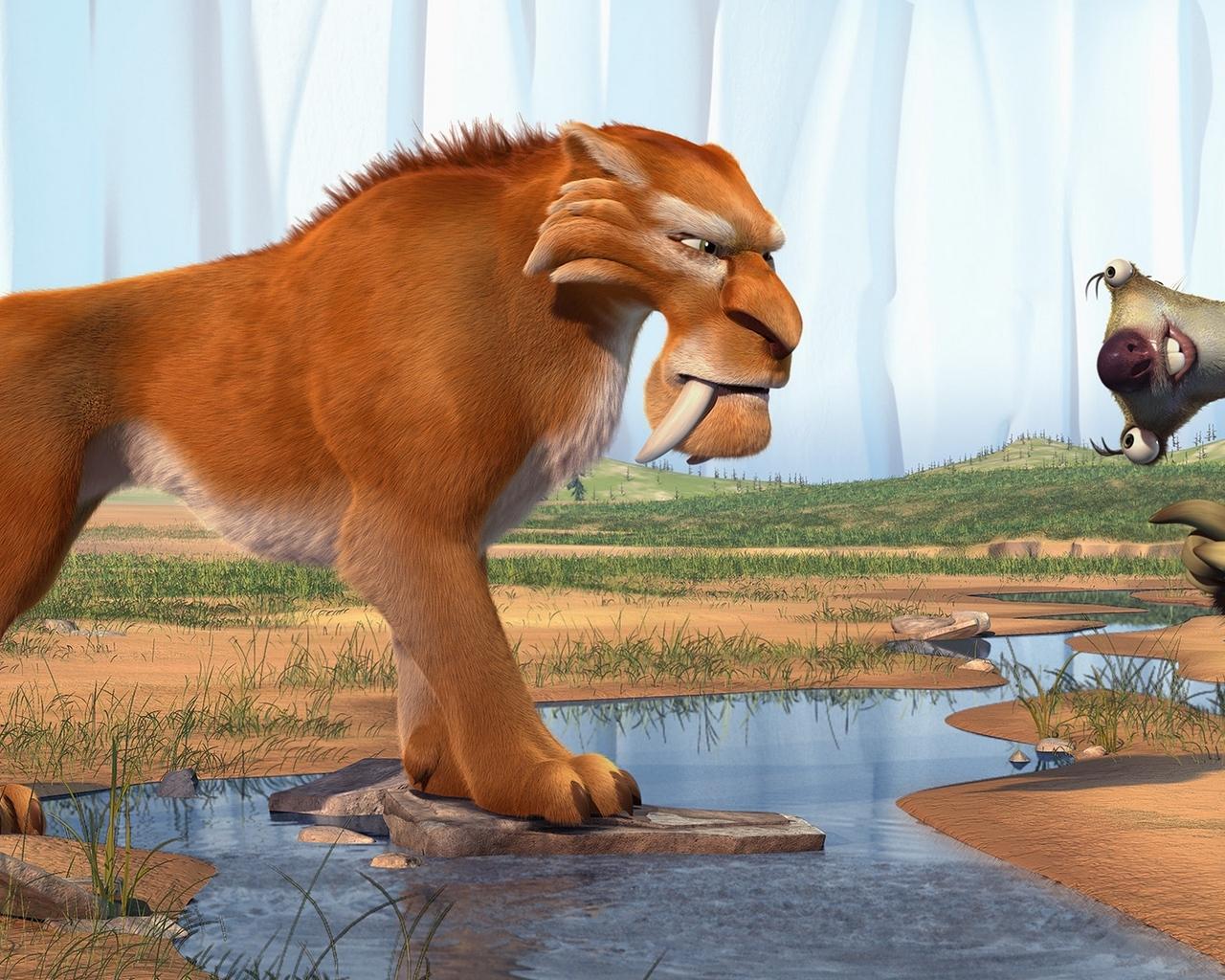 Download wallpaper 1280x1024 ice age, diego, sid, saber