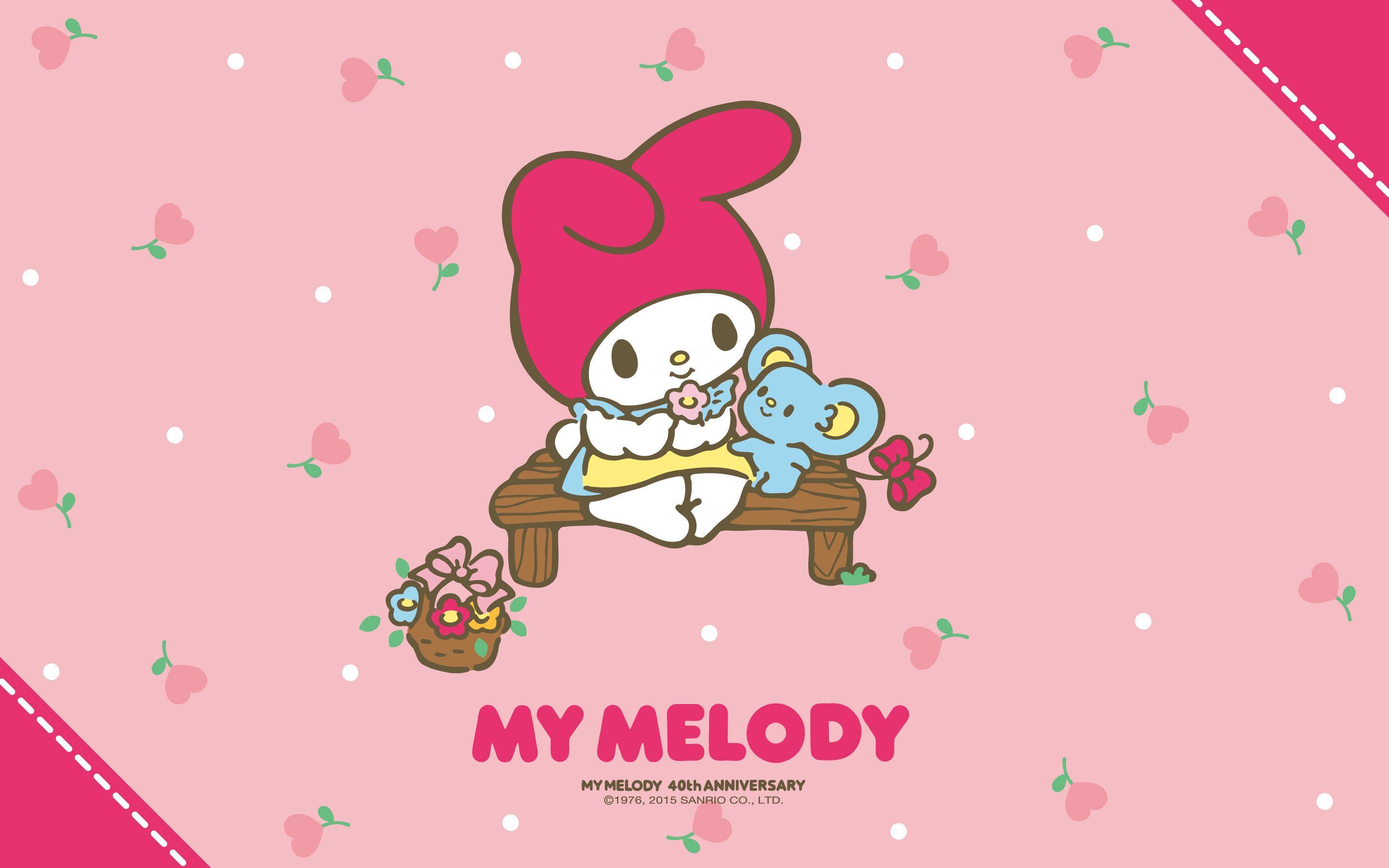 My Melody & Koala Pink Wallpaper Melody is sitting