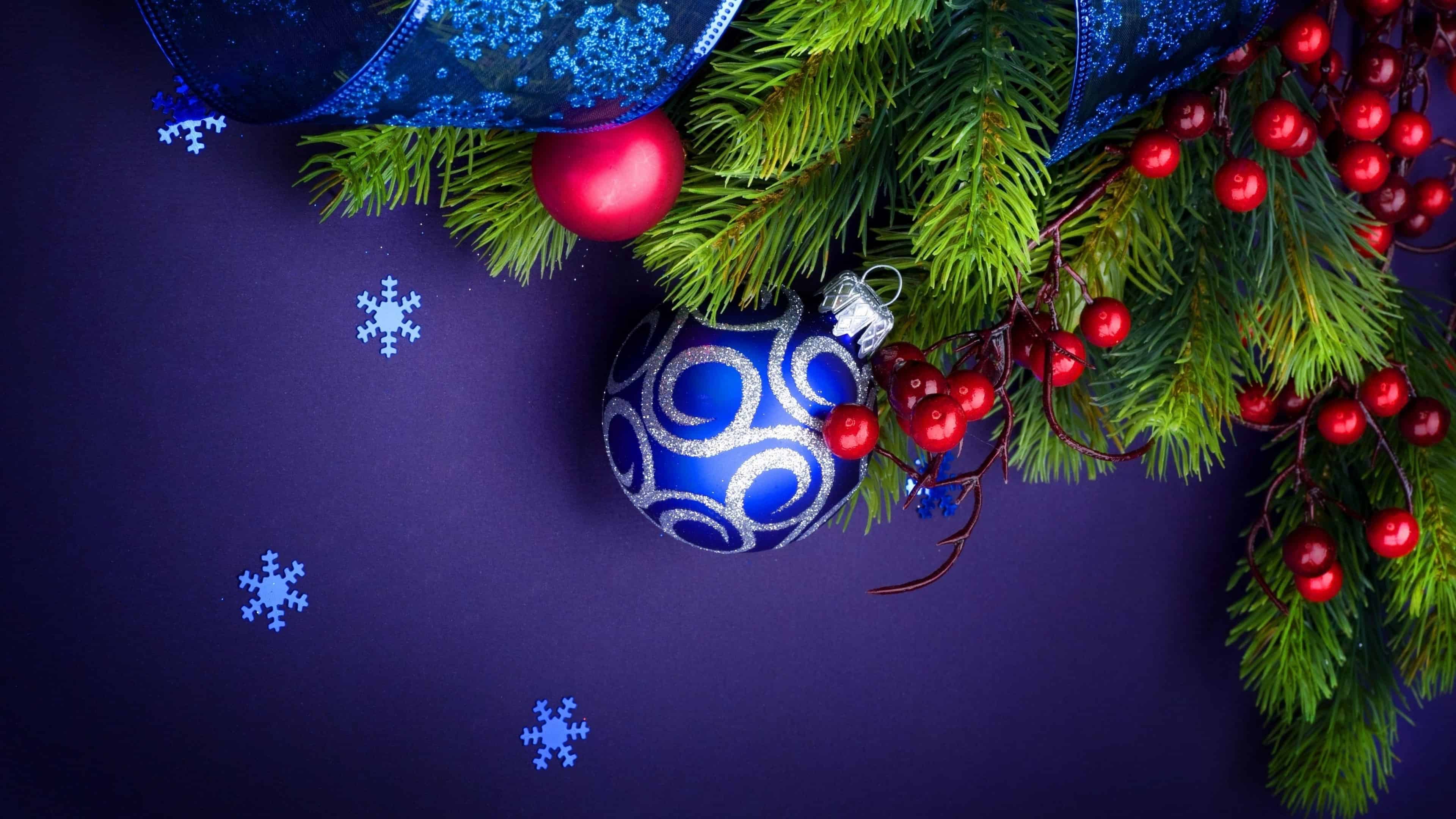 Christmas Decorations And Snowflakes UHD 4K Wallpaper