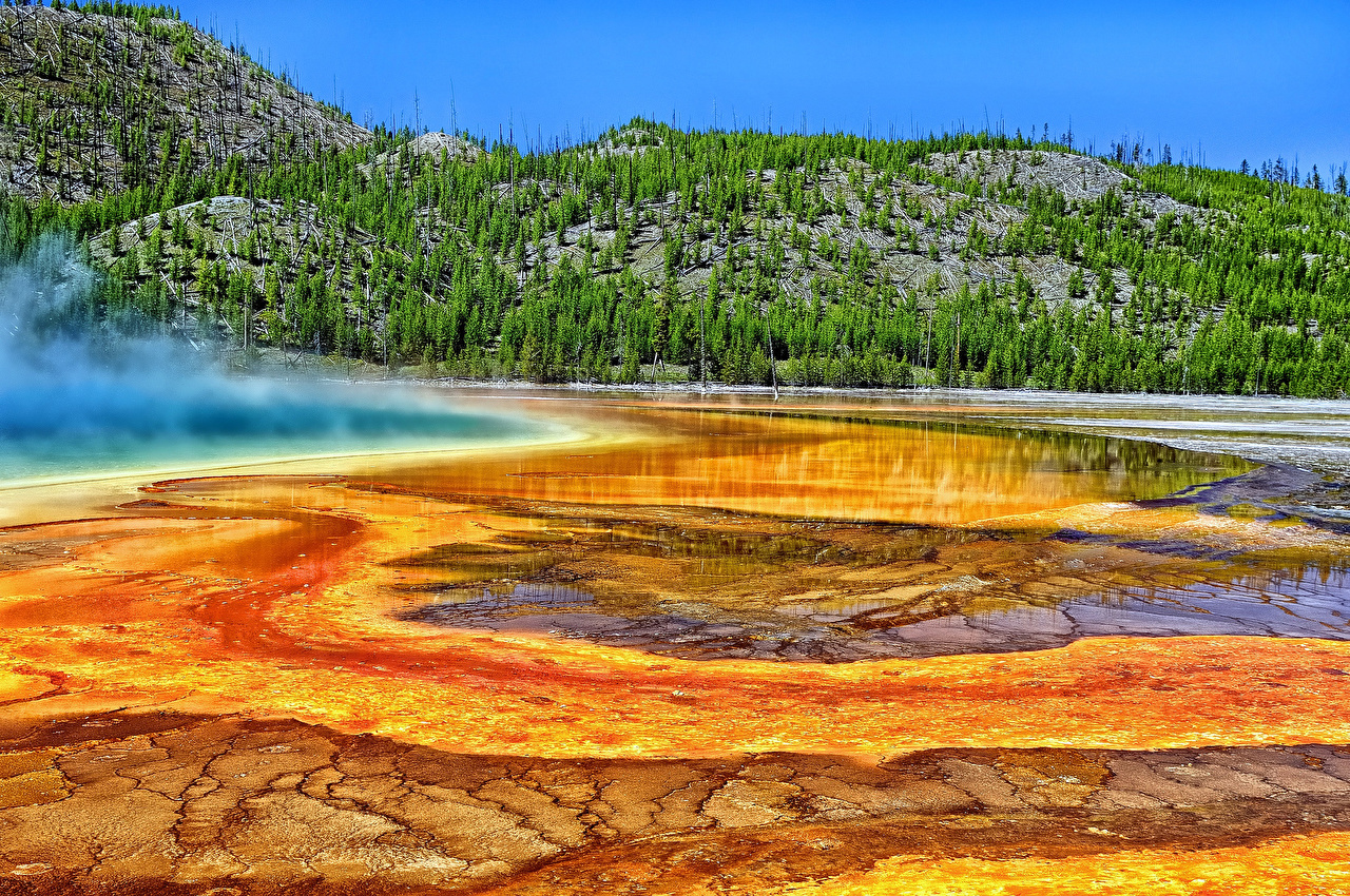 Photos Yellowstone Grand Prismatic Spring Wyoming HDR Nature