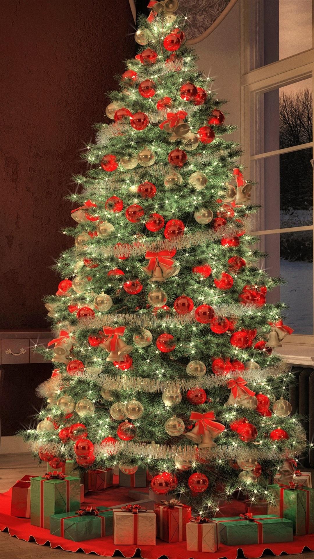 Christmas tree, fireplace, decoration, room 1080x1920 iPhone
