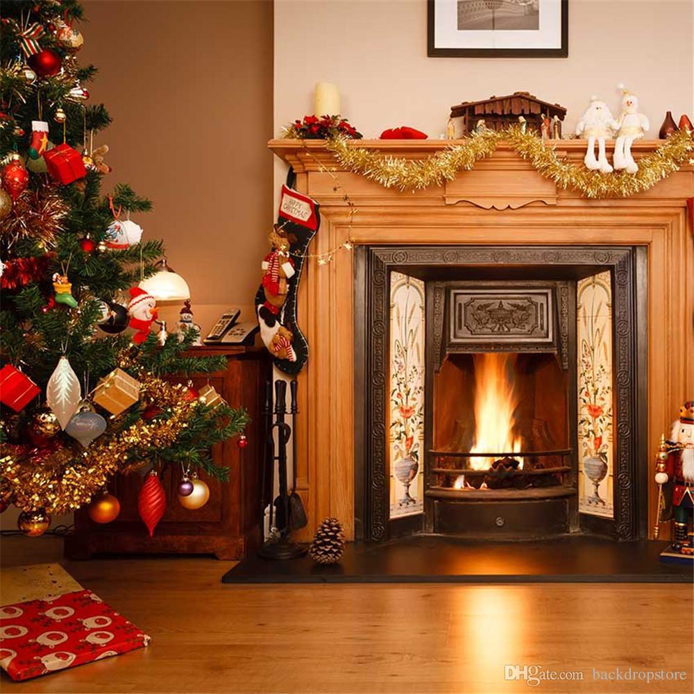 Merry Christmas Fireplace Background For Kids Children Indoor Photo Shoot Wallpaper Vinyl Xmas Tree Winter Holiday Photography Backdrops From