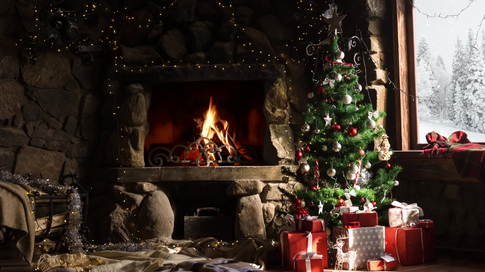 Christmas Tree and Fireplace Animated Wallpaper