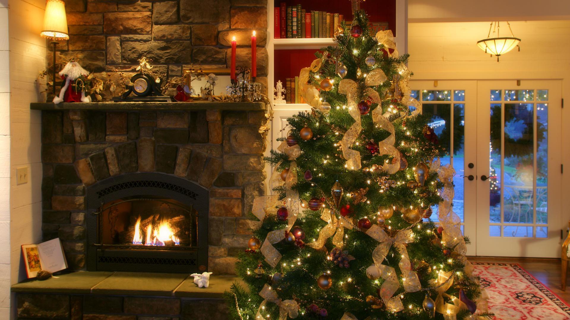 Download Wallpaper new year christmas tree fireplace
