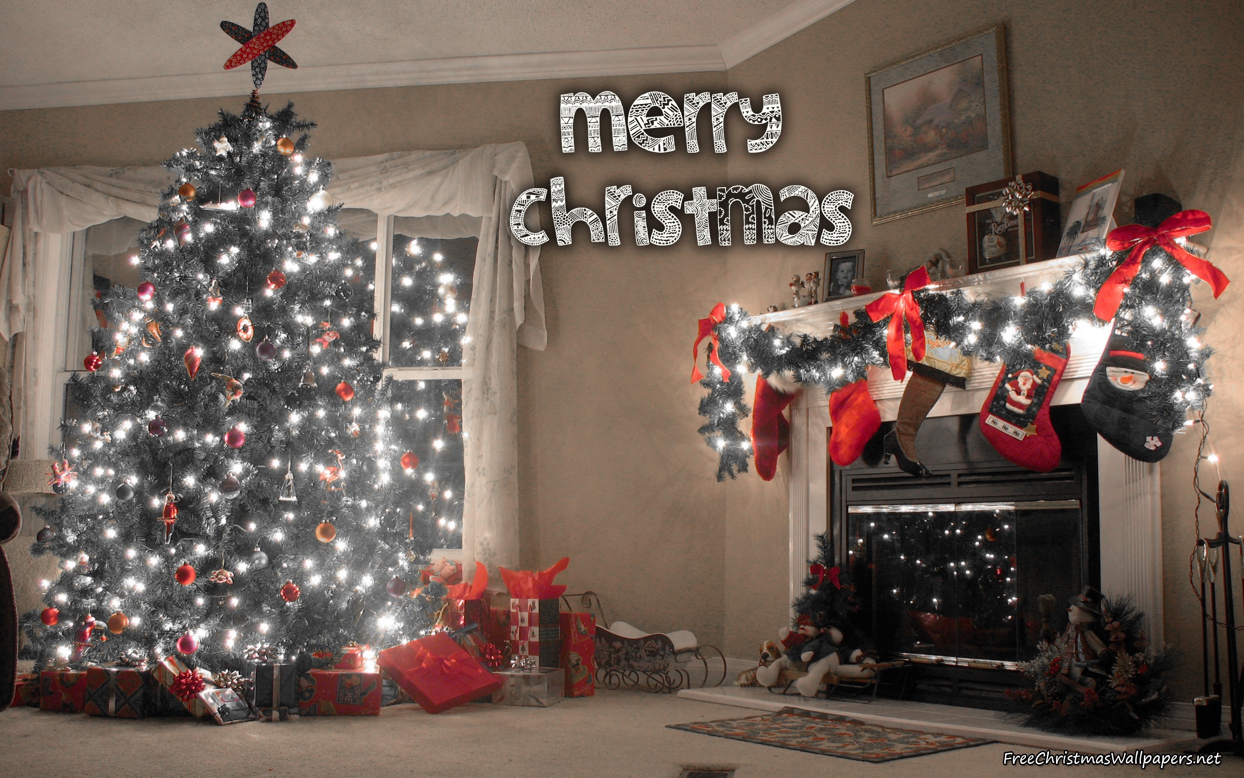 Christmas Tree Love Home and Fireplace 2560x1600
