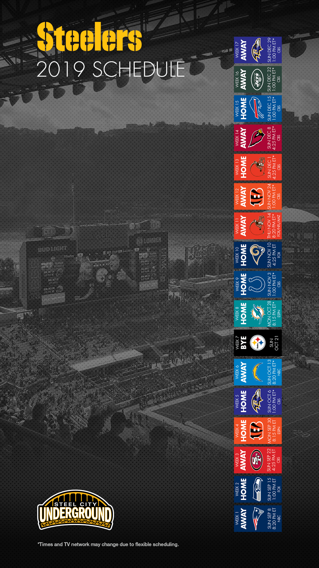 The Pittsburgh Steelers 2019 schedule in quarters. Steel