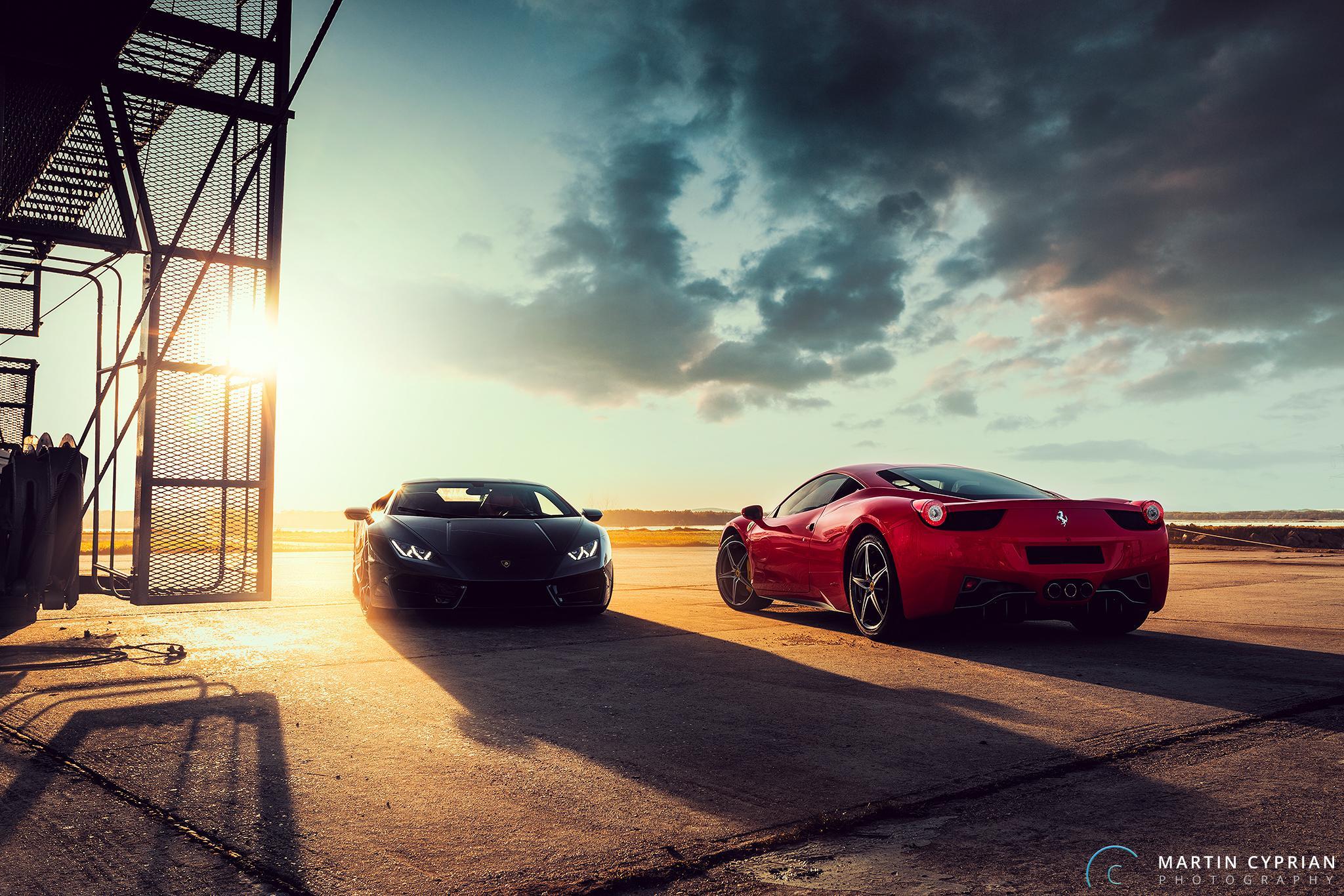 Black Lamborghini Huracan And Ferrari 458 Red, HD Cars, 4k