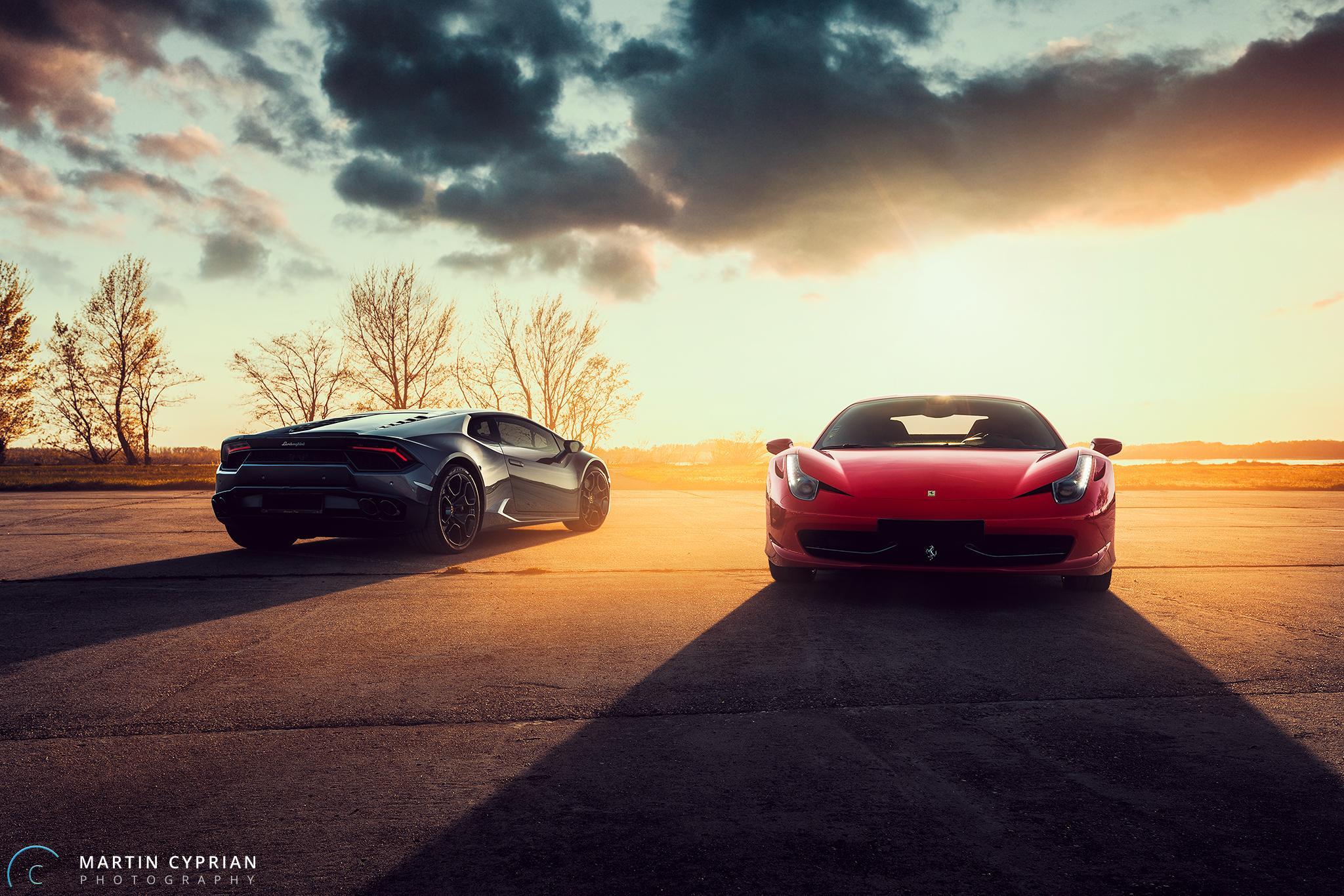 Black Lamborghini Huracan And Red Ferrari HD Cars, 4k