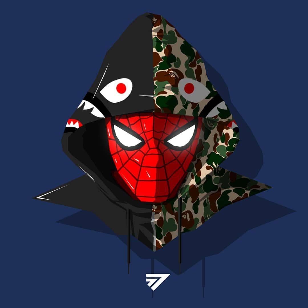 Szn 在 Instagram 上发布：“Bape Spiderman! szn. Part 3 of a series I'm making where I give iconic characters a hypebeast twist.. Spiderman art, Swag art, Bape art