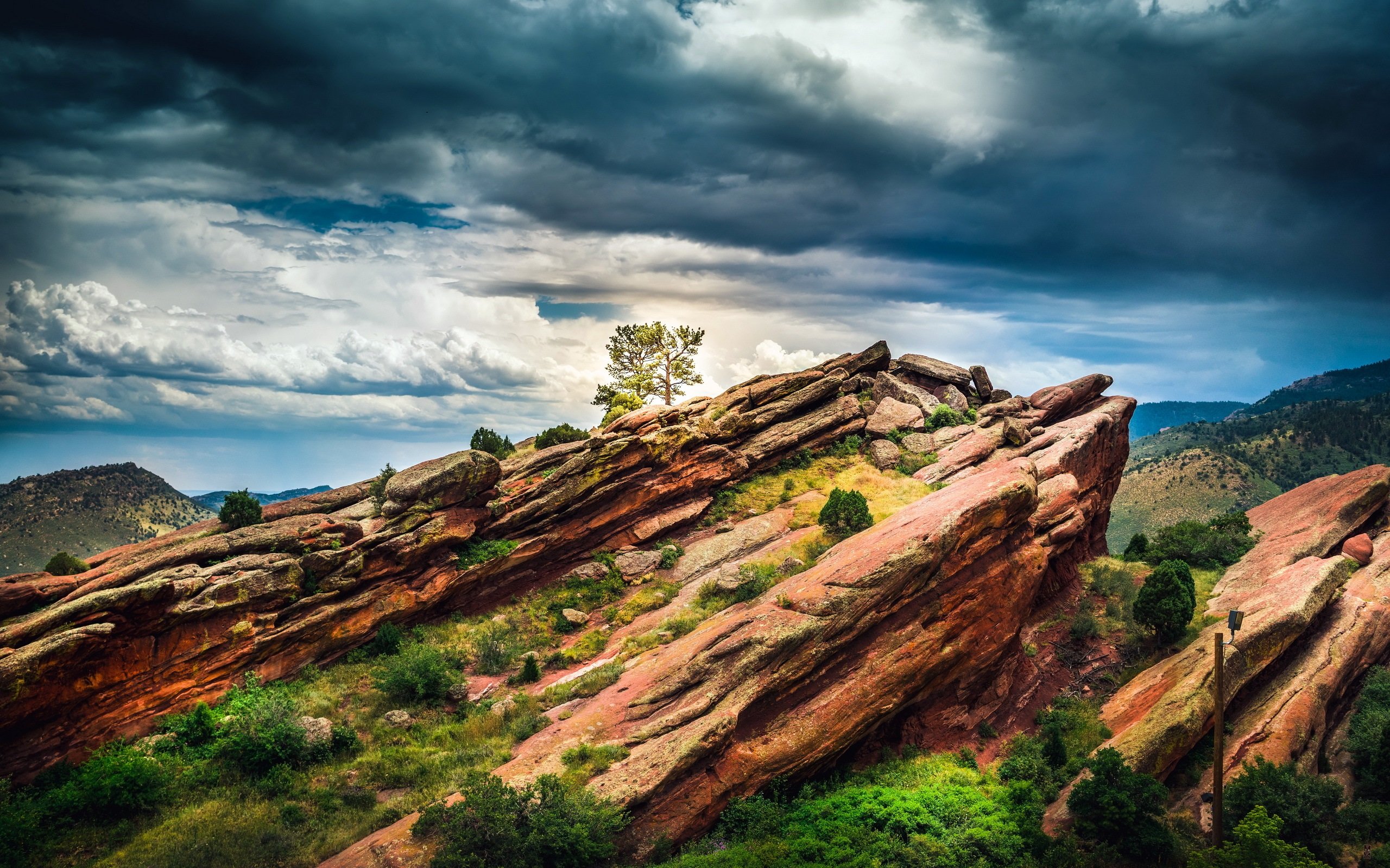 Wallpaper Colorado, USA, red rocks, tree, clouds, dusk