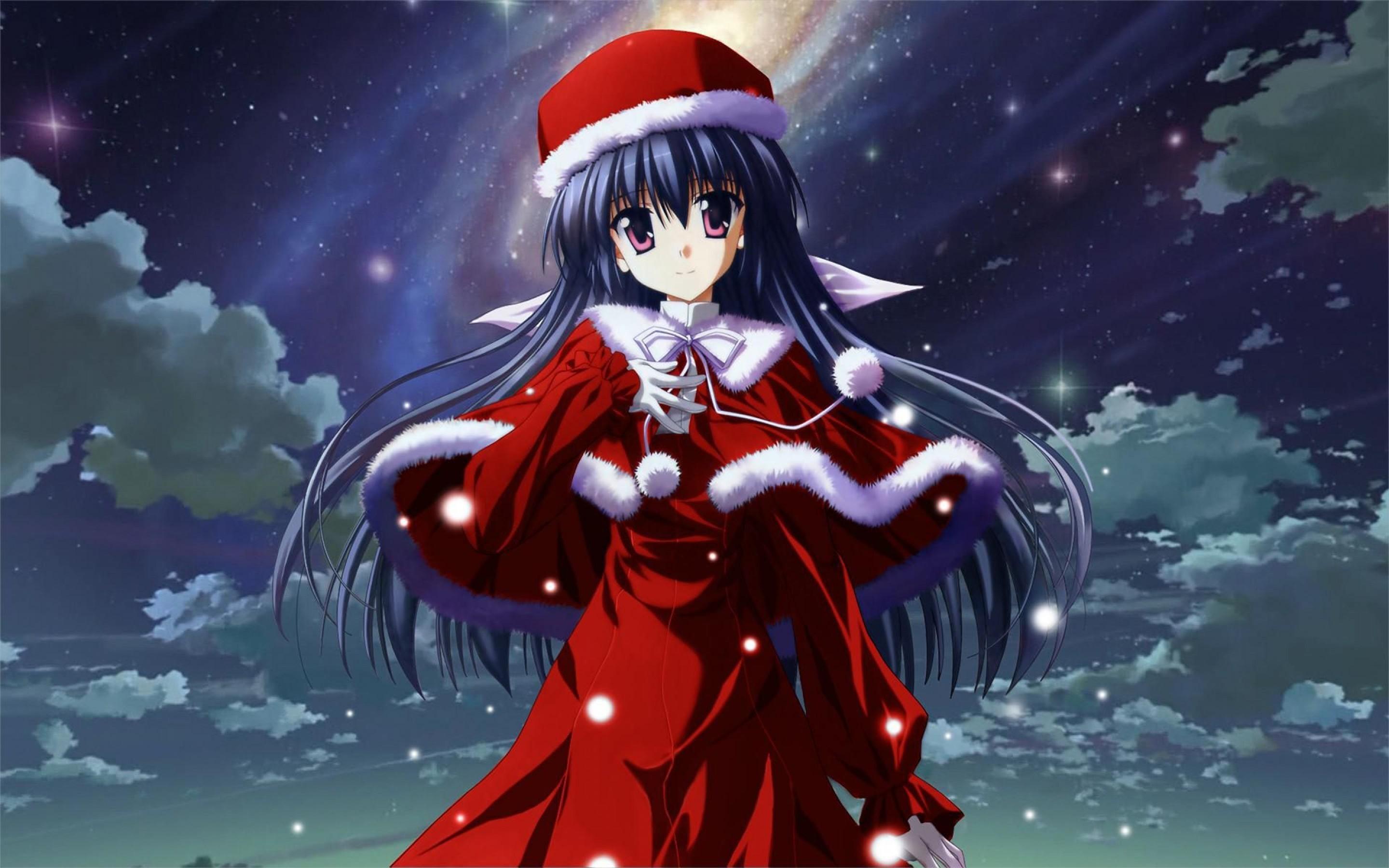 Red Cute Anime Girl Christmas Wallpaper Background Image