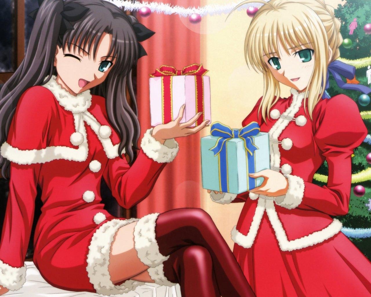 Download wallpaper 1280x1024 new year, christmas, anime