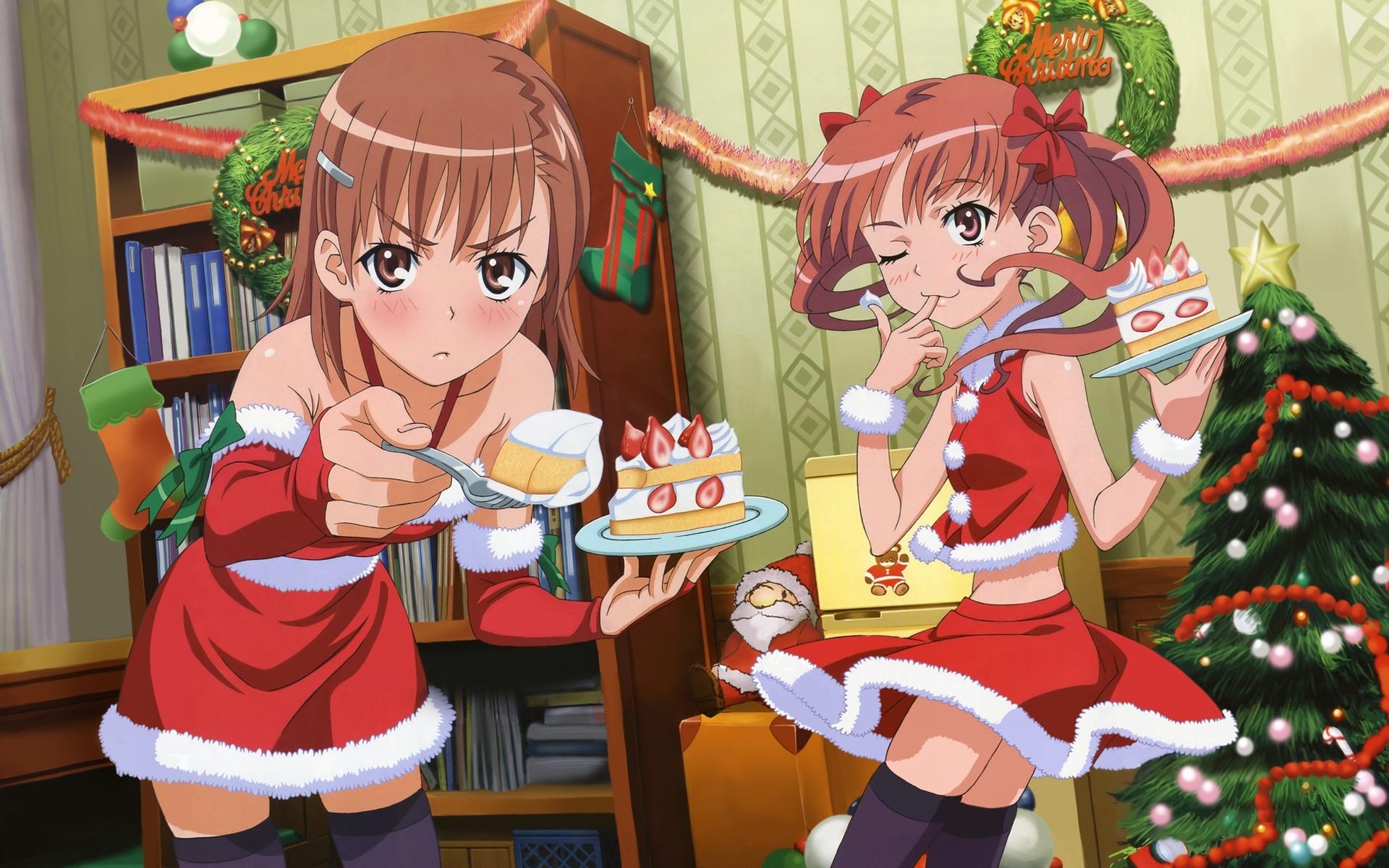 Christmas, wallpaper, railgun, themed, anime, kagaku, shirai