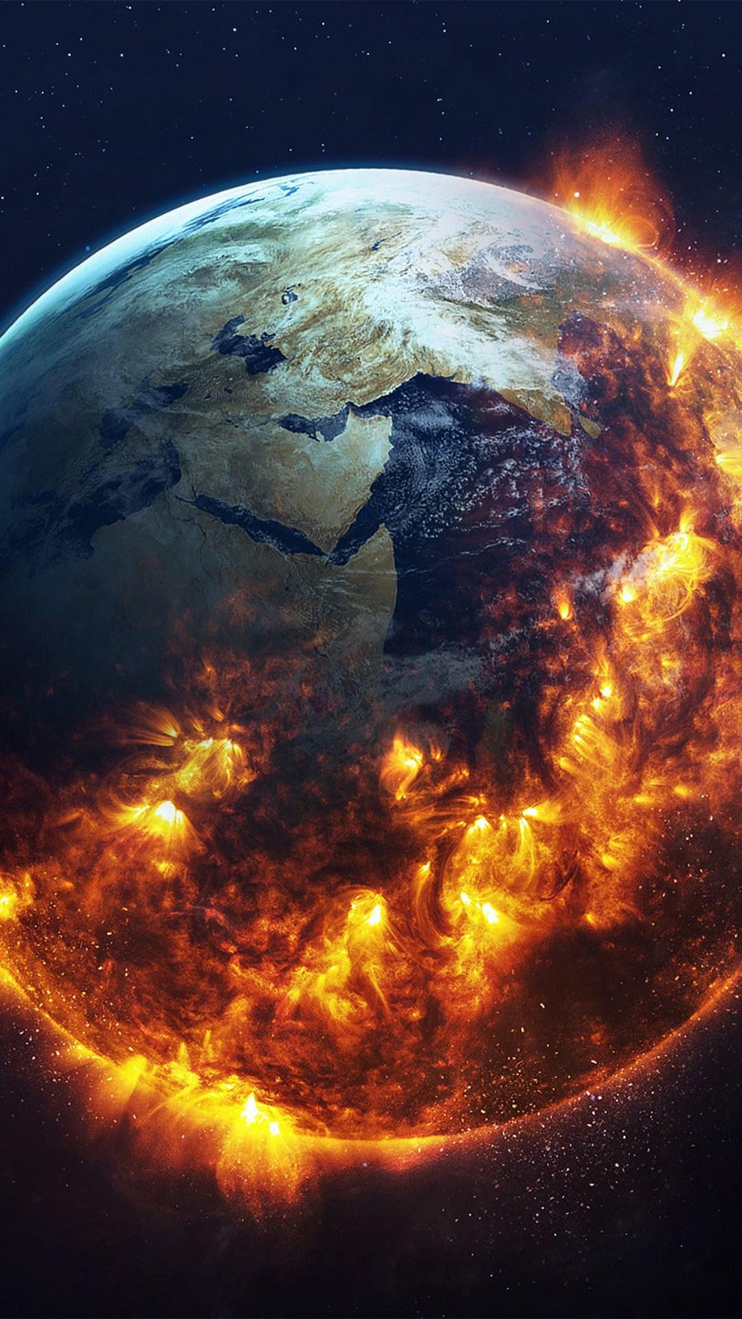 Earth space fire iPhone 8 Wallpaper Free Download