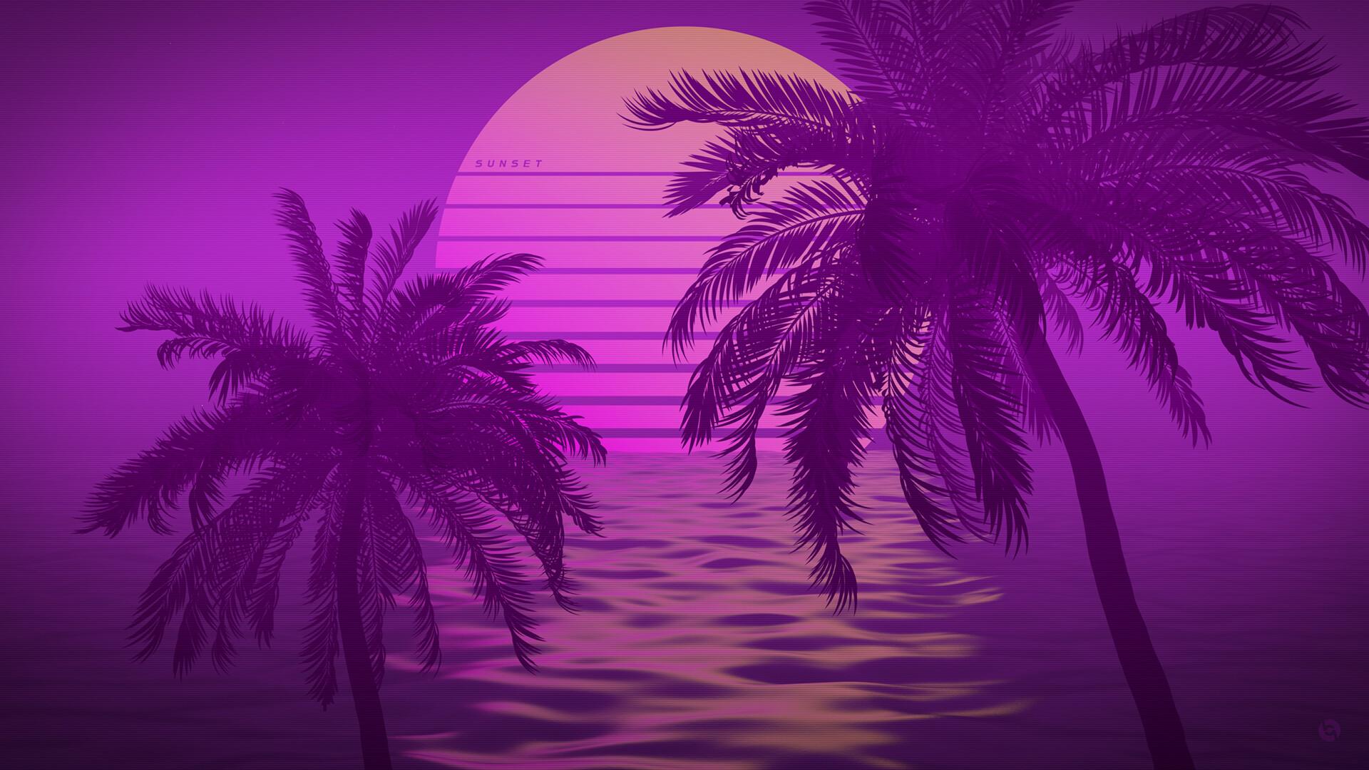 Пальмы фиолетовый закат