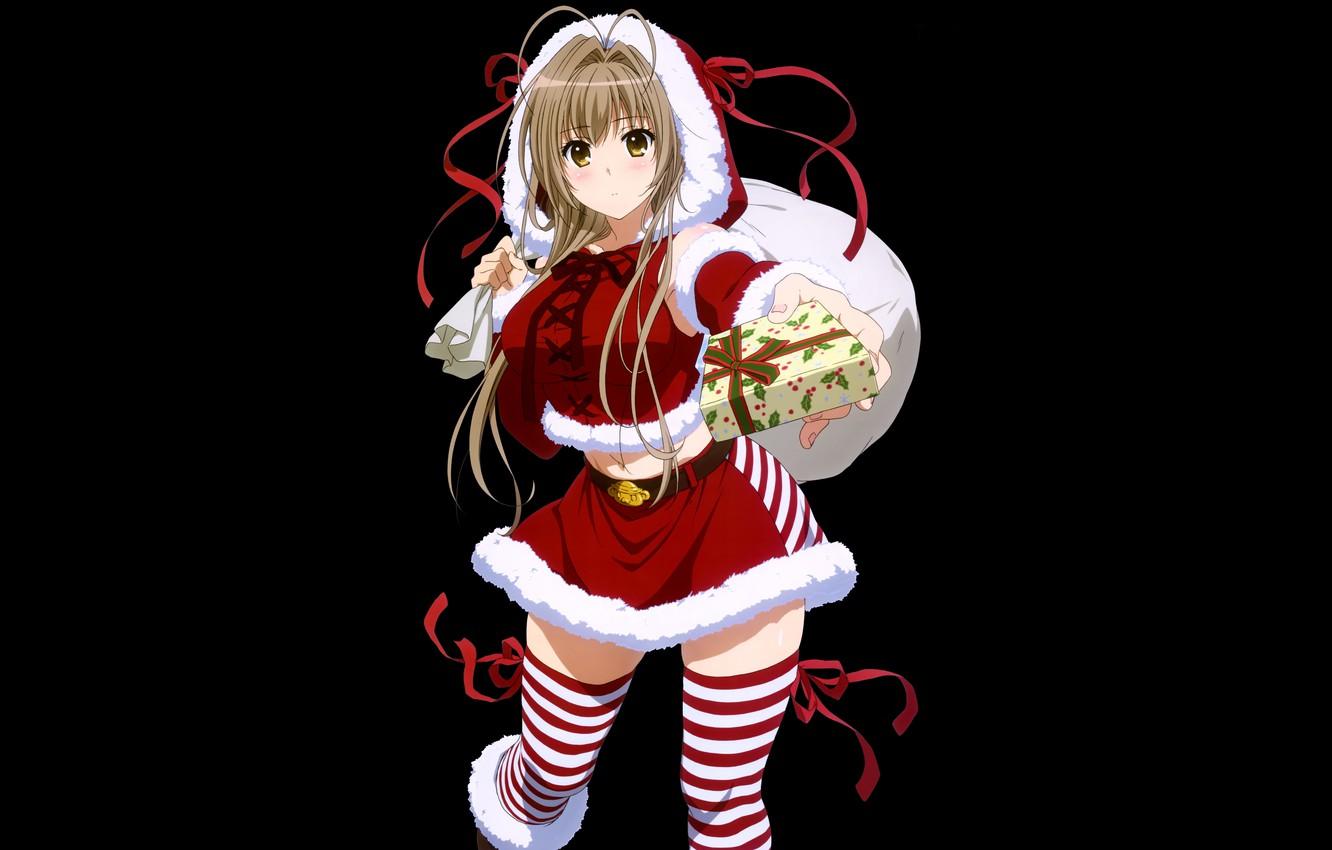 Wallpaper girl, christmas, anime, present, merry christmas, holiday, blonde, asian, happy holidays, manga, santa claus, japanese, pantyhose, oriental, asiatic, tights image for desktop, section сёдзё