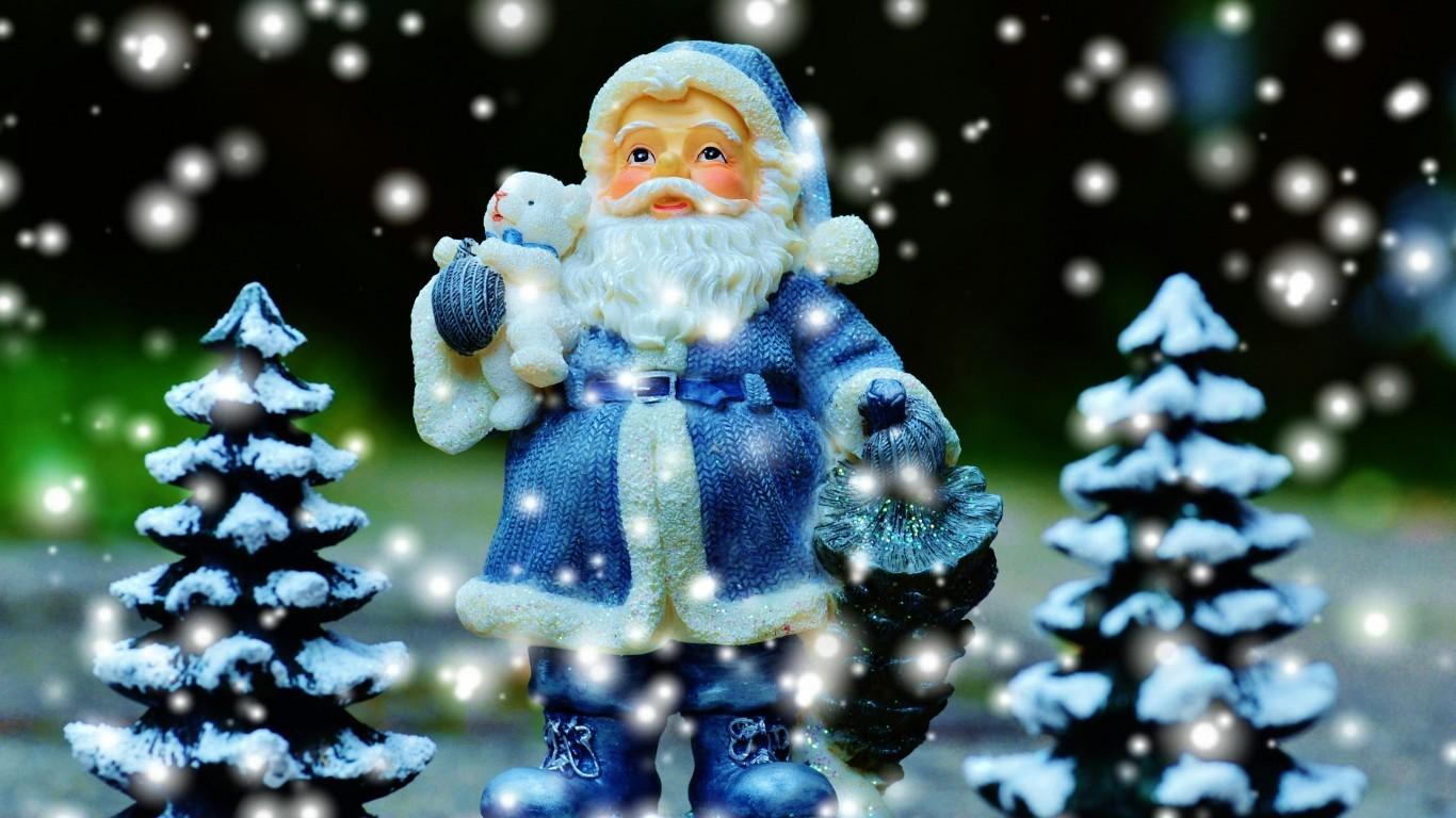 Download 1366x768 Santa Claus, Figure, Snow, Christmas, Tree