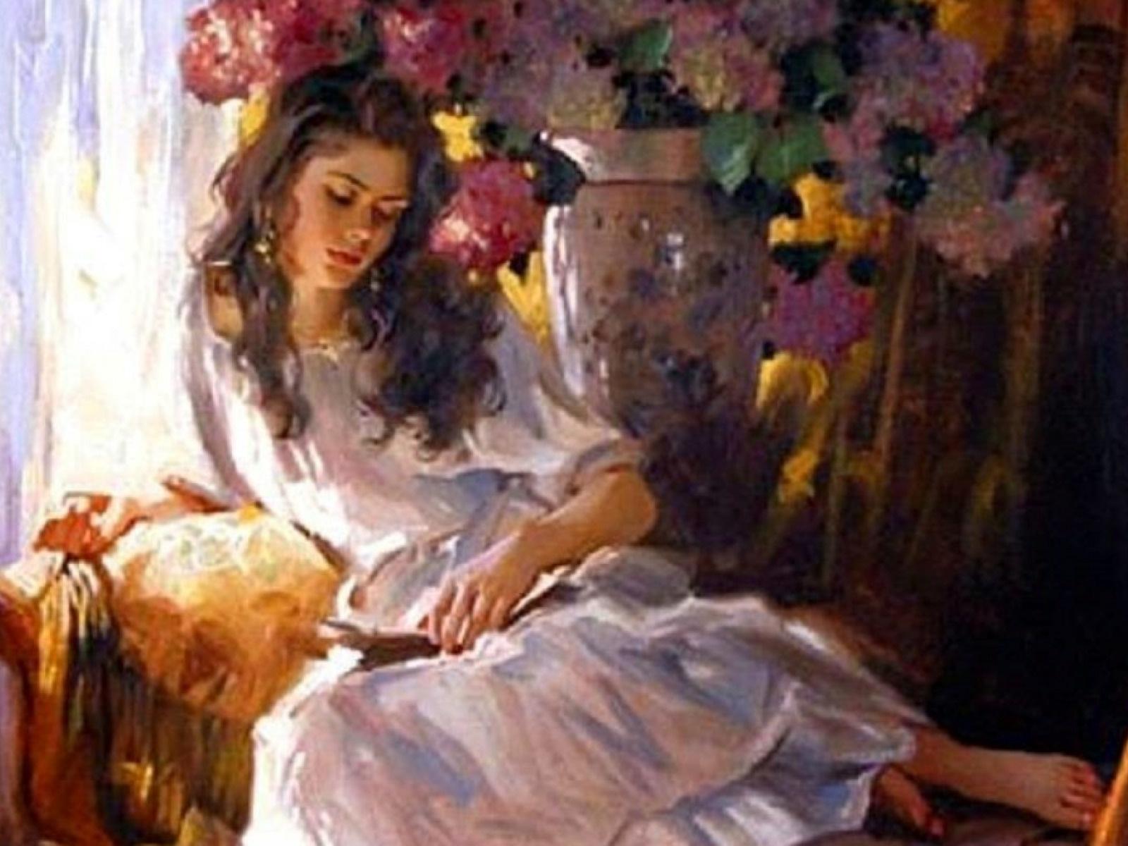 Woman Reading Book Couch desktop PC and Mac wallpaper