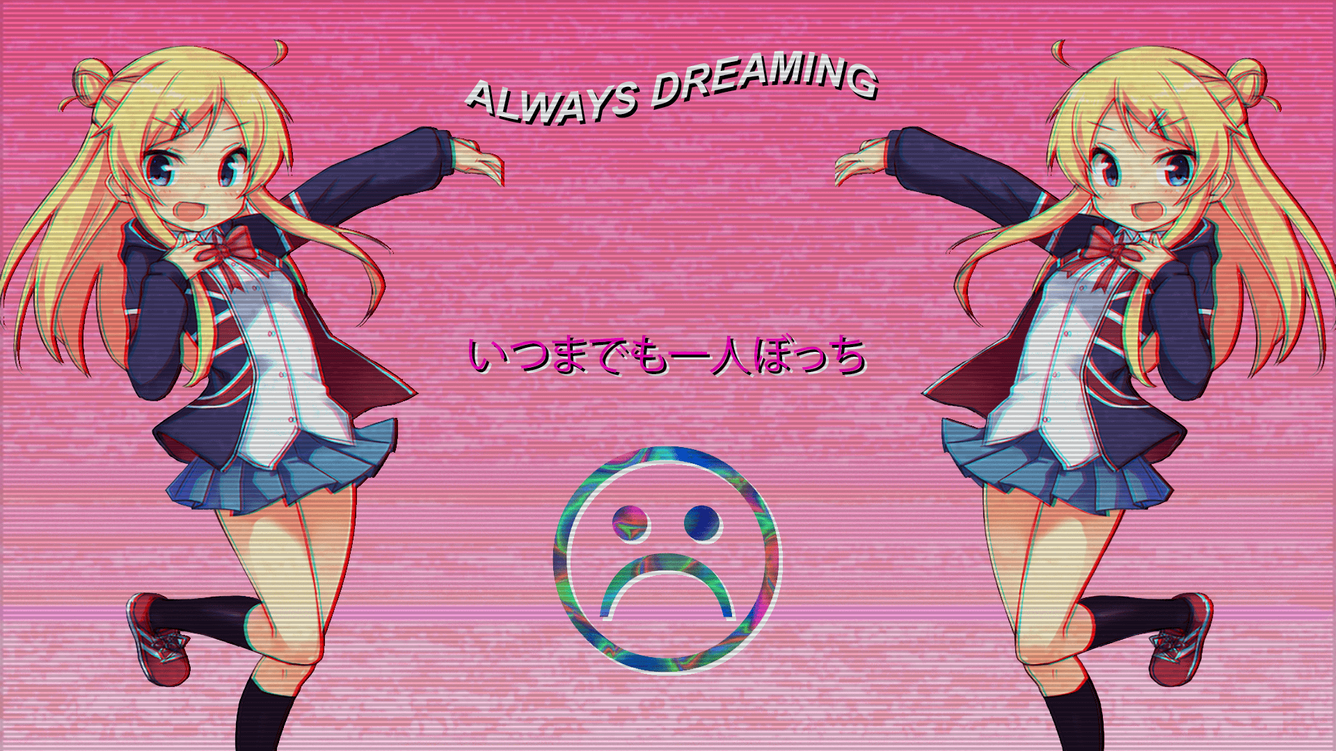 Aesthetic Vaporwave Anime Wallpaper Desktop  - Music Wallpaper, Background, 80S, Neon, Illustration, Characters, Vhs.