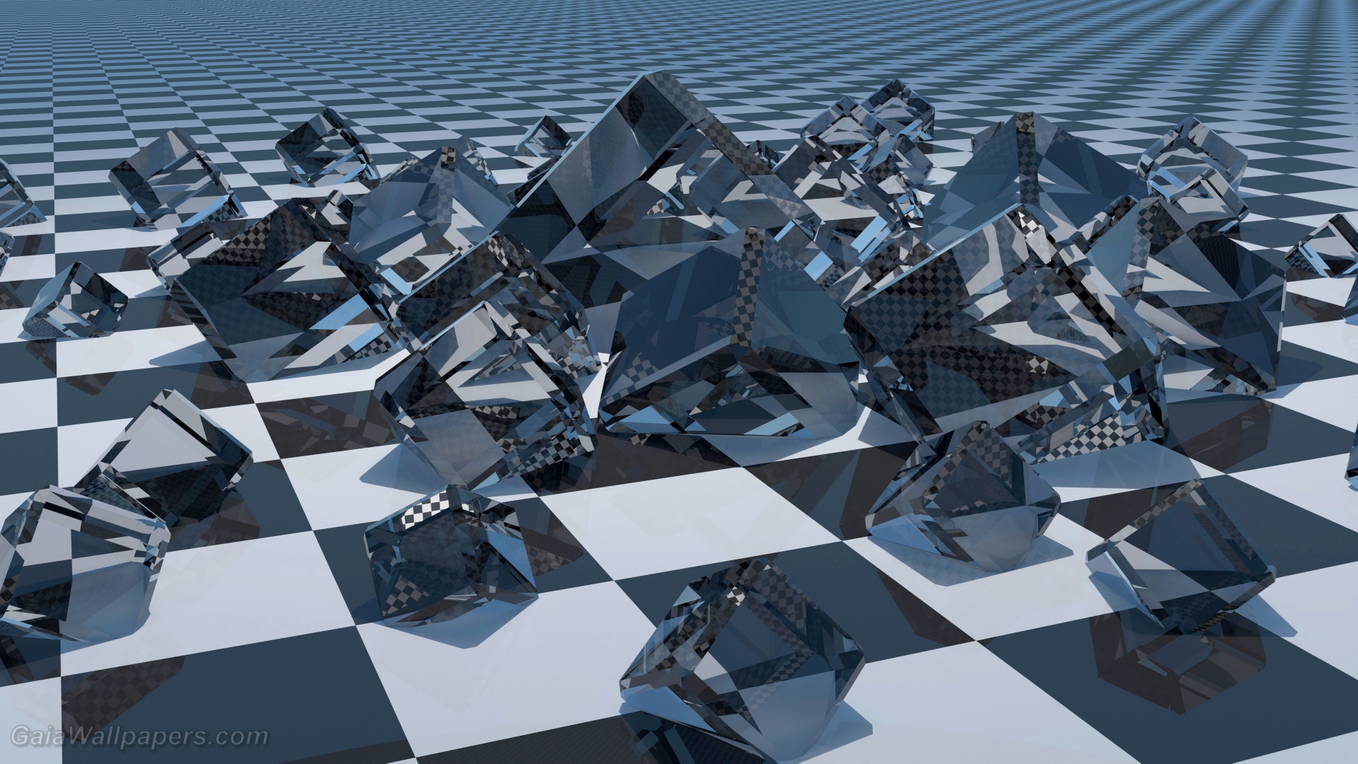 Glass cubes on the checkerboard wallpaper 1920x1080