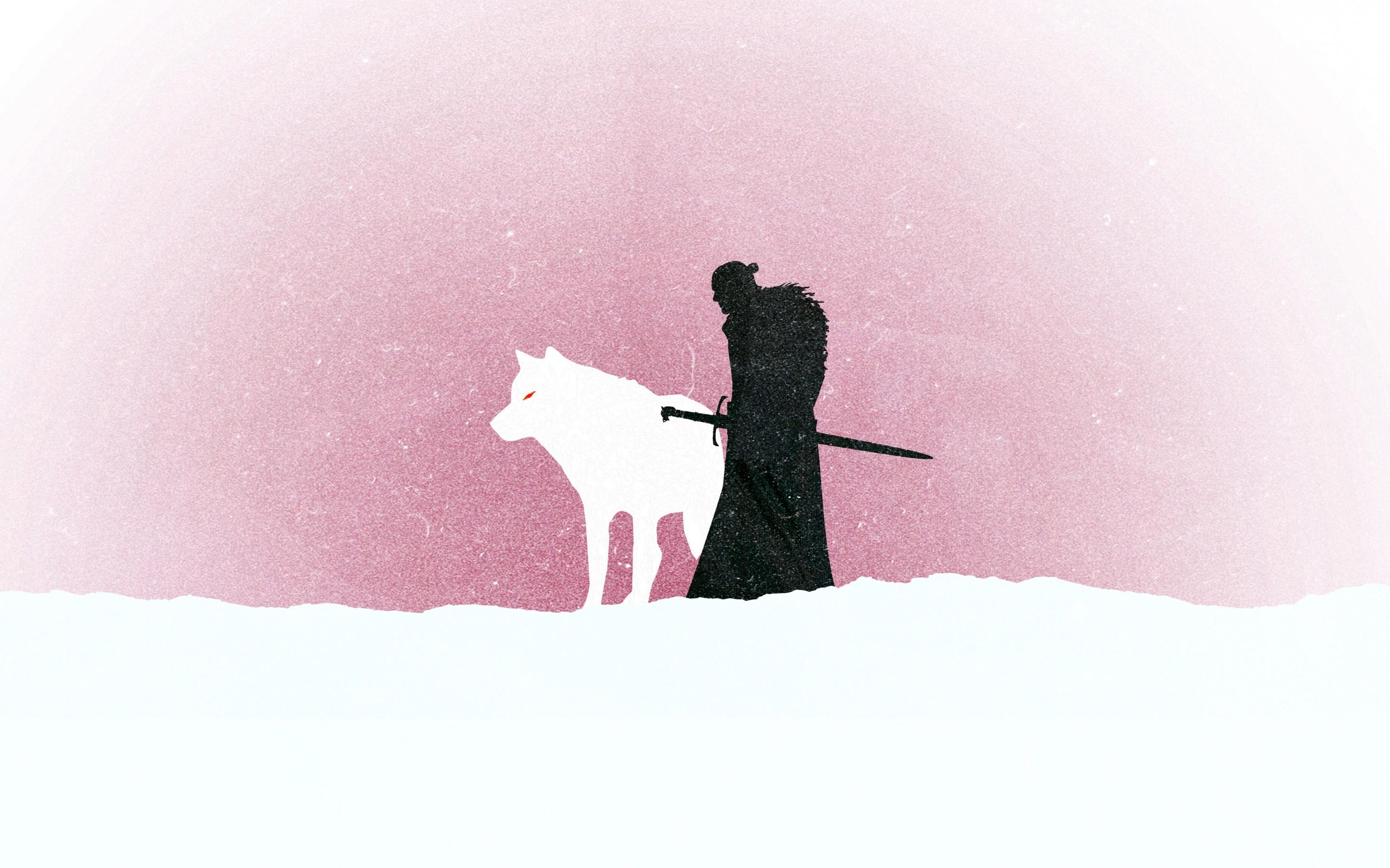 Wallpaper Jon Snow, Ghost, Direwolf, Minimal, Artwork, 4K