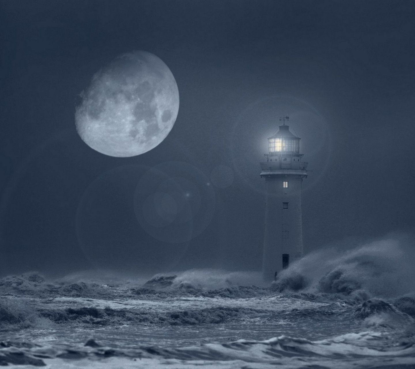 Lighthouse Storm Boat. Lighthouse storm beacon moon sea