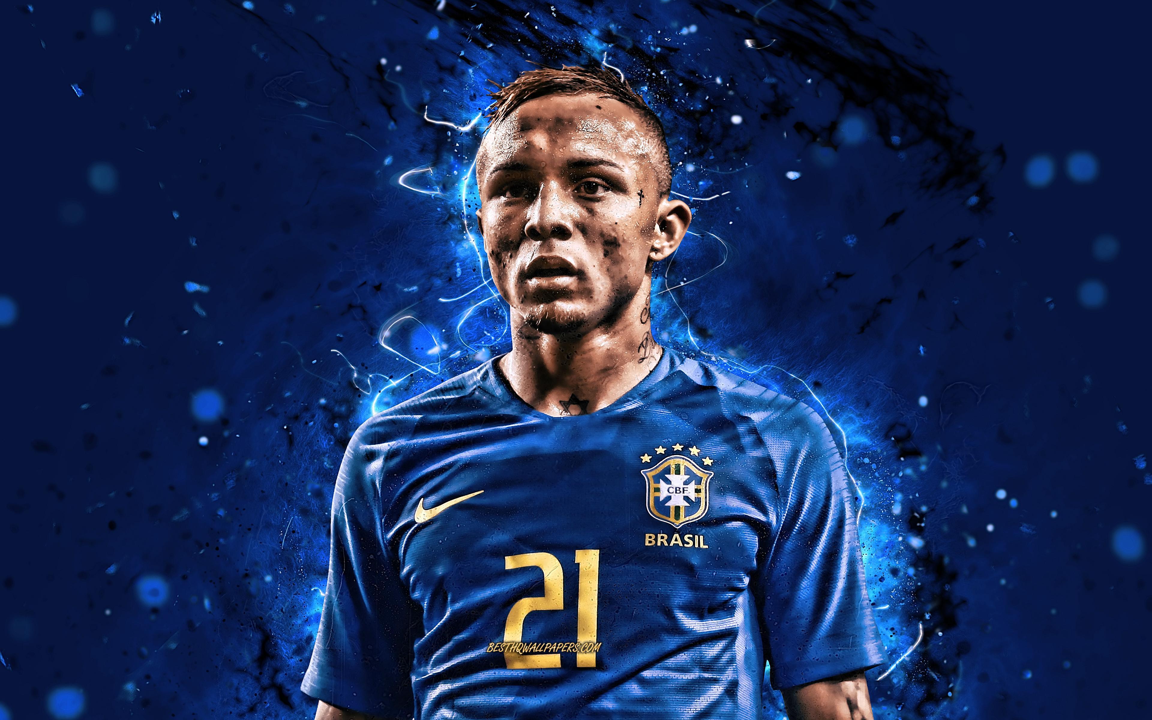 Download wallpaper 4k, Everton, blue uniform, Brazil