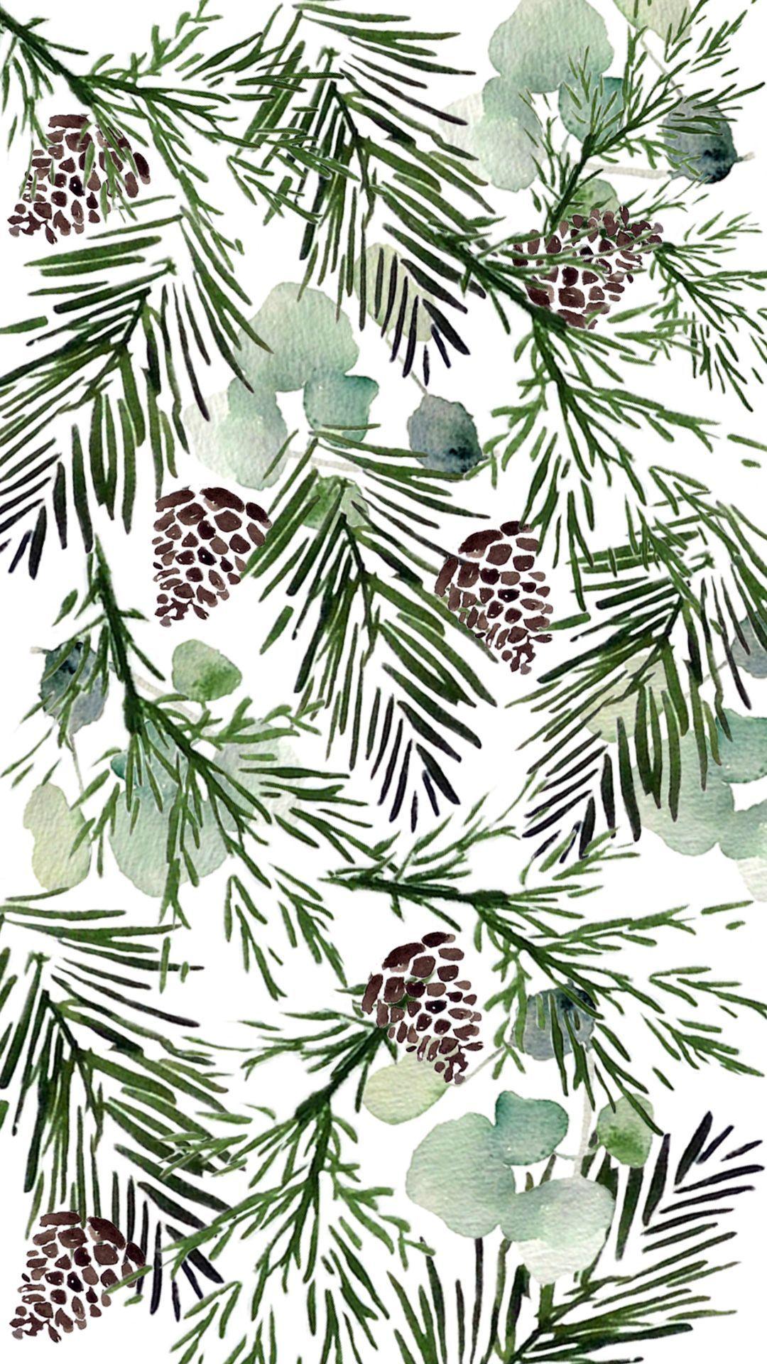 Watercolor Pine Trees Wallpaper