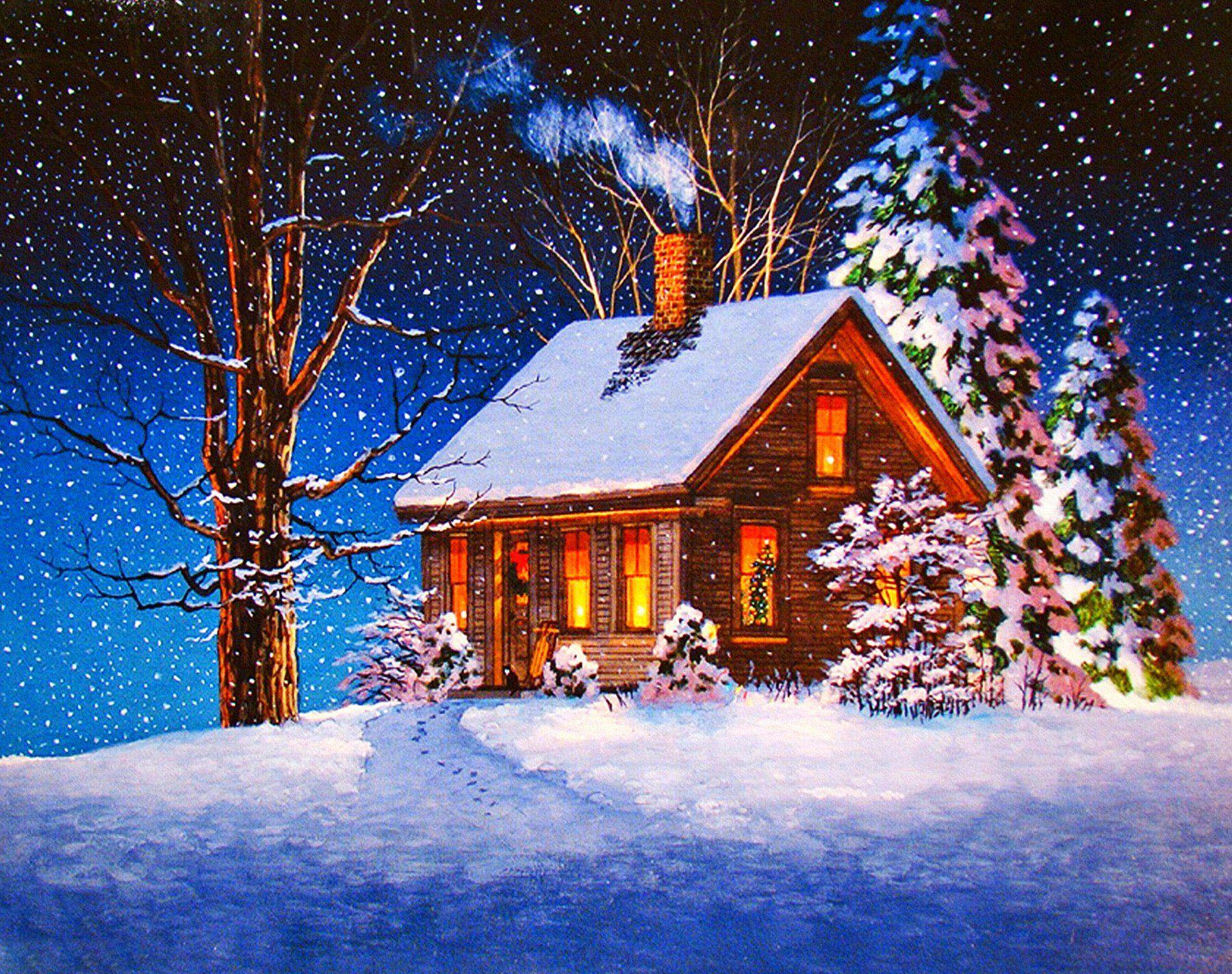 christmas screensaver snowy cottage freeze