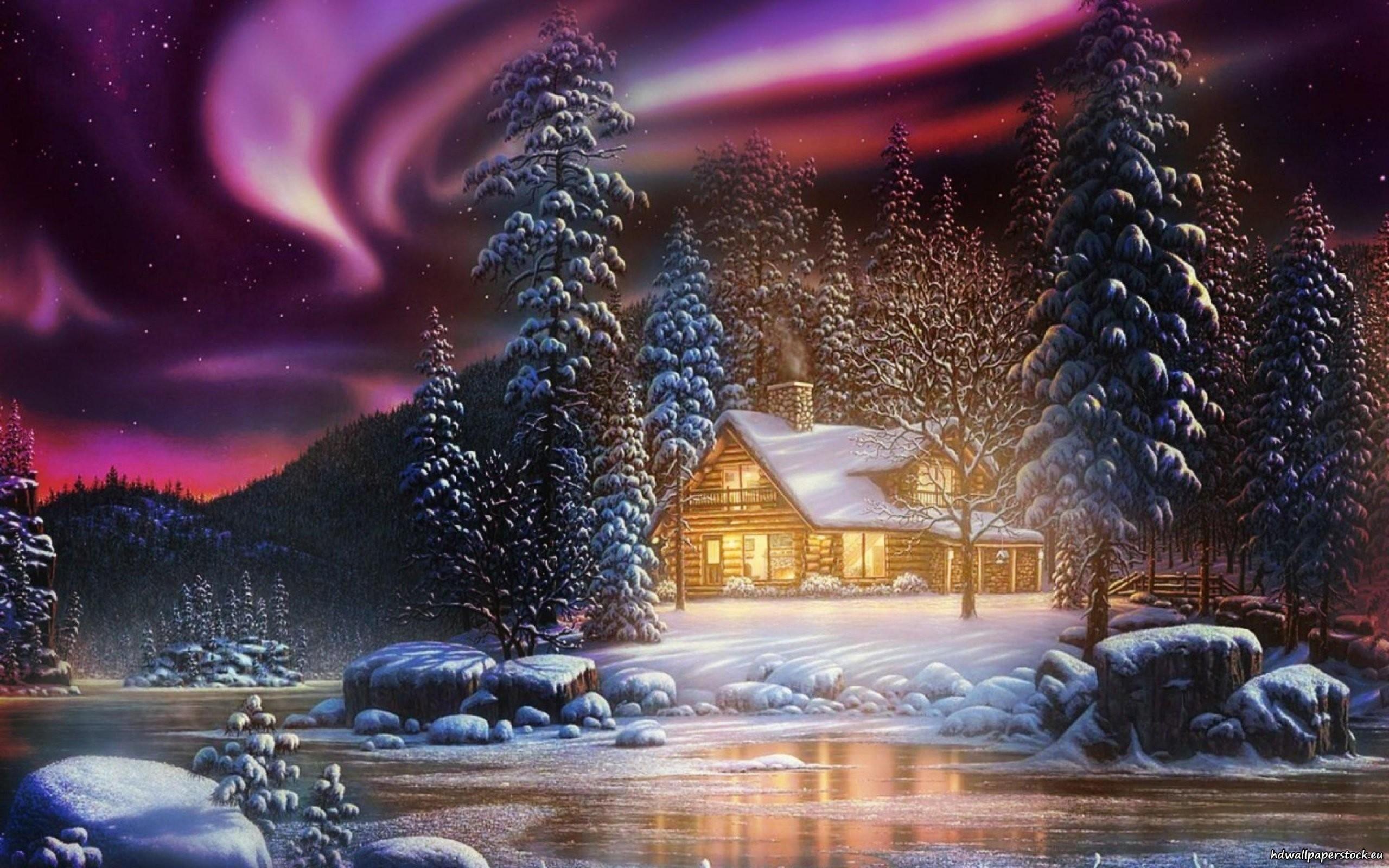 Winter Cabin Wallpaper