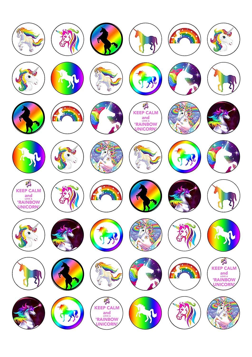 Edible Wafer Paper Rainbow Unicorn Themed Cake Toppers Decorations.5cm diameter