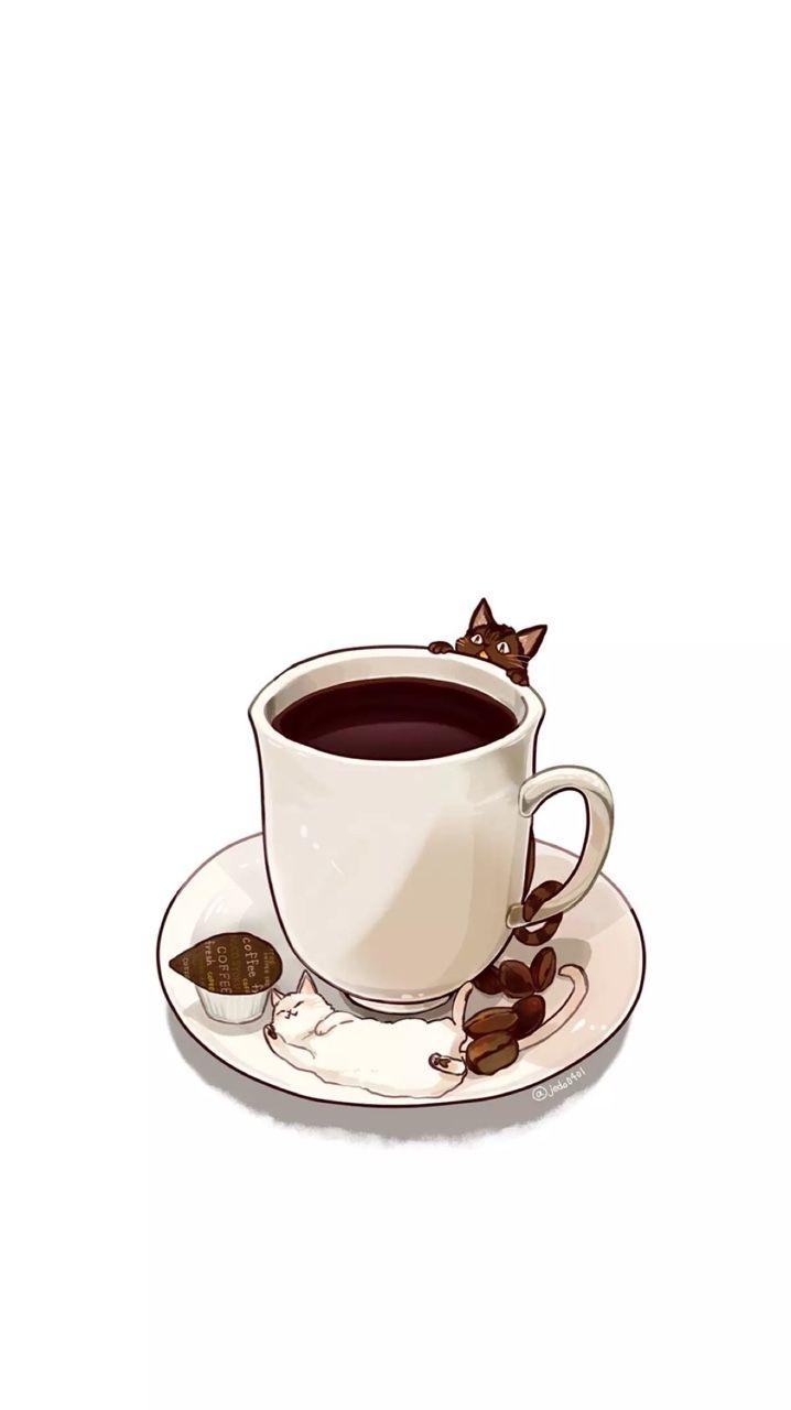iPhone Wallpaper (Coffee x kitties). Coffee illustration, Coffee