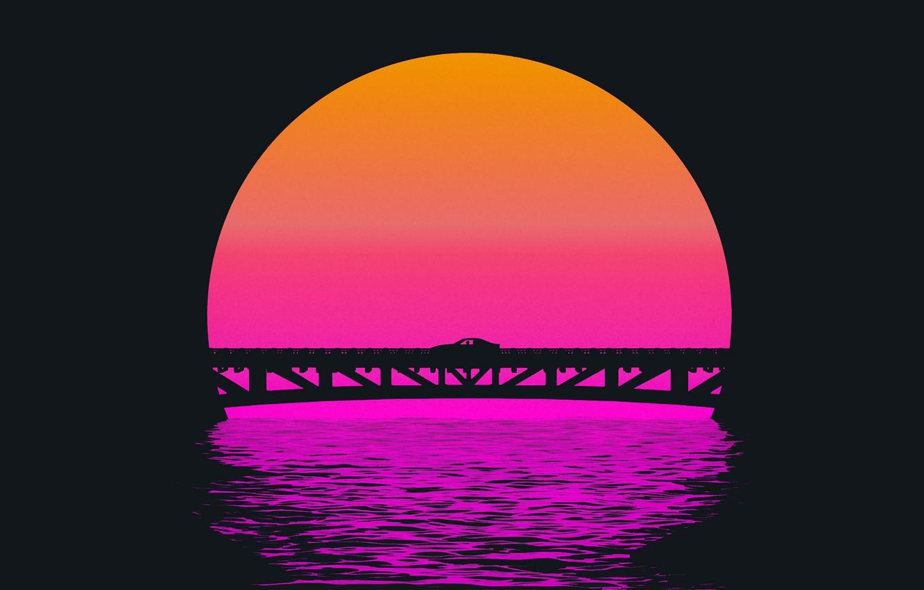 Wallpaper Sunset, The sun, Bridge, Music, Silhouette, Background, 80s, Neon, 80's, Synth, Retrowave, Synthwave, New Retro Wave, Futuresynth, Sintav, Retrouve image for desktop, section музыка