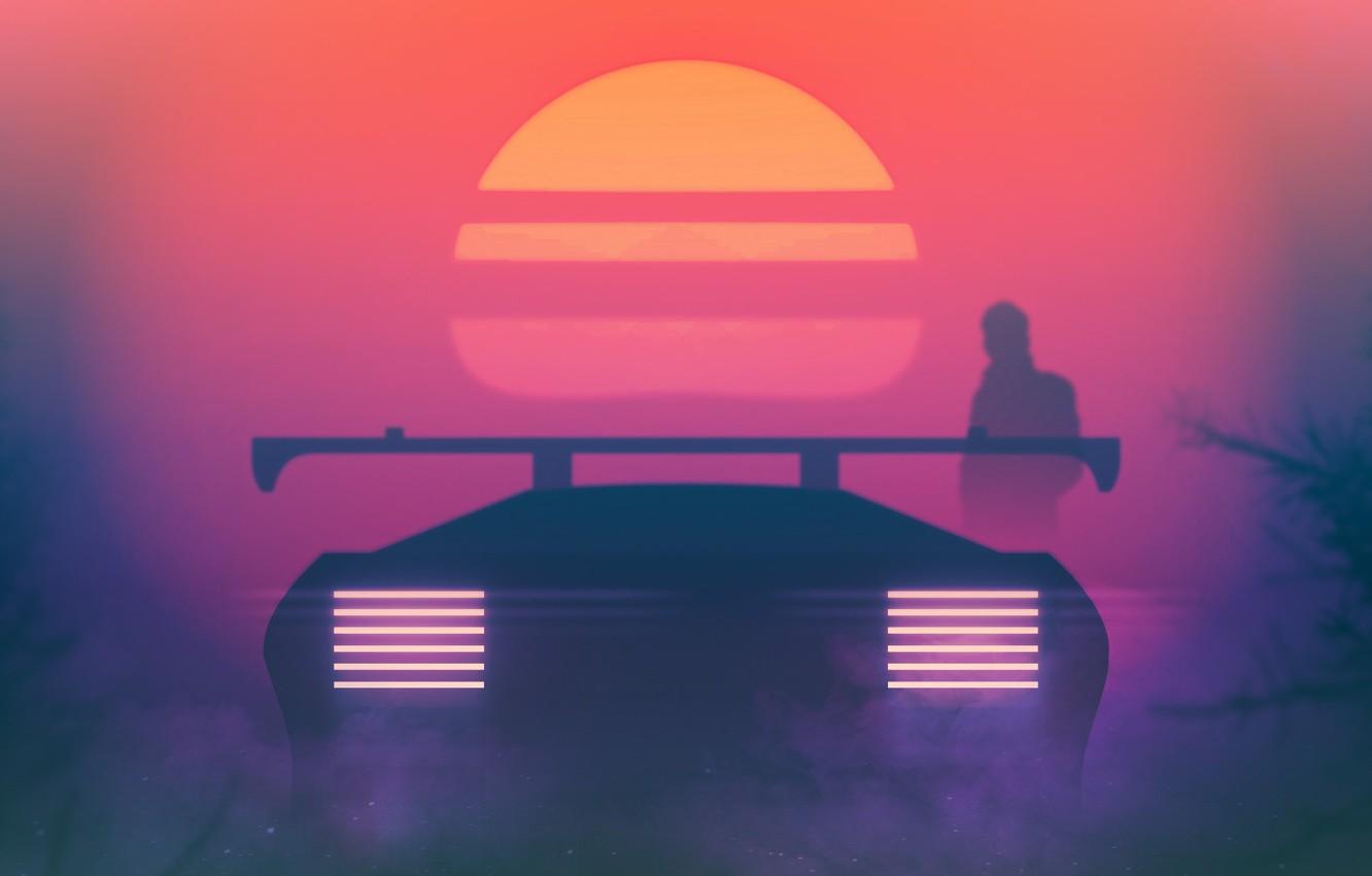 Wallpaper Sunset, The sun, Auto, Music, Machine, Star, Background, 80s, Neon, Journey, Blade Runner, 80's, Synth, Retrowave, Synthwave, New Retro Wave image for desktop, section рендеринг