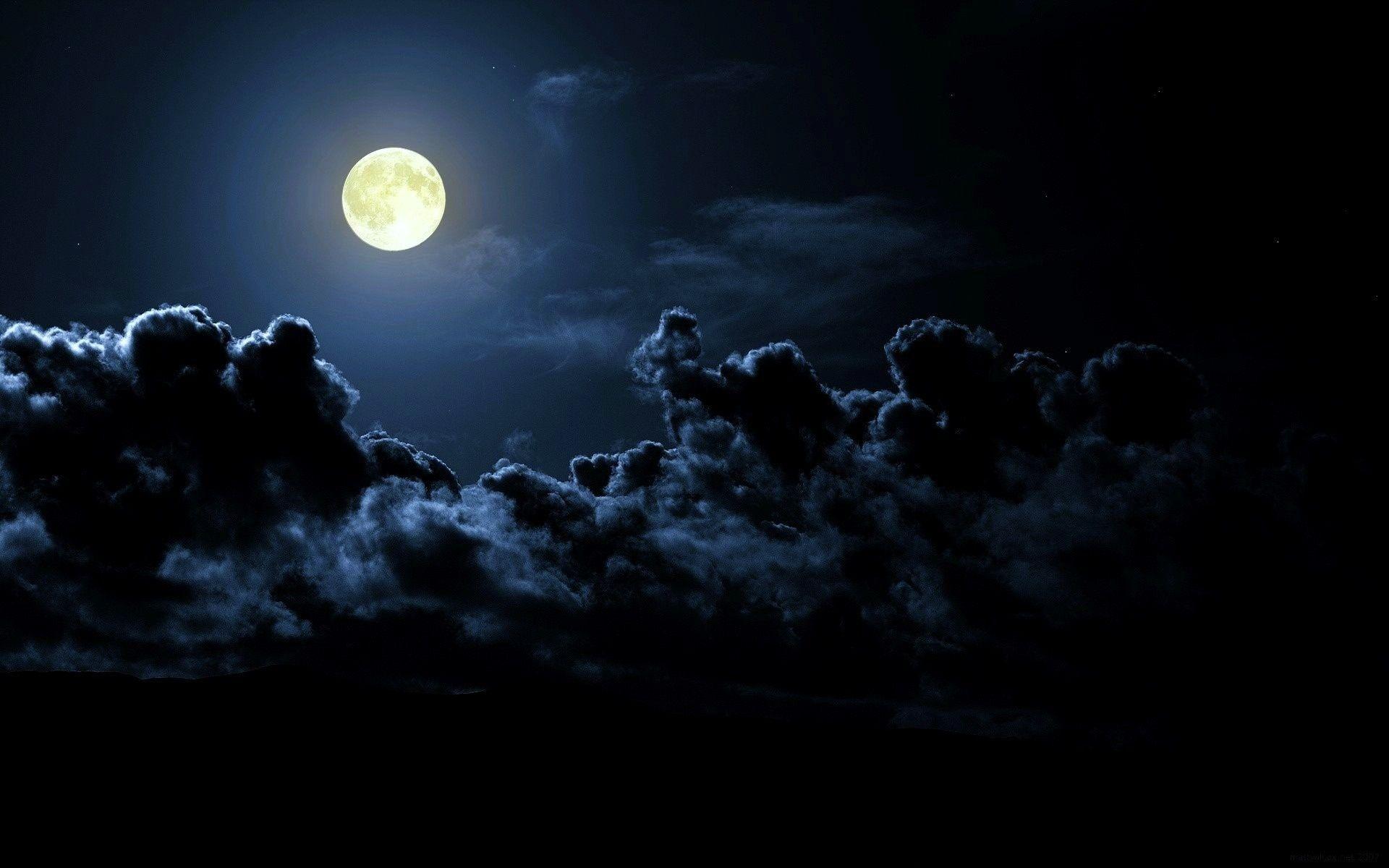 Night, moon, dark clouds, clouds, nature. Free HD