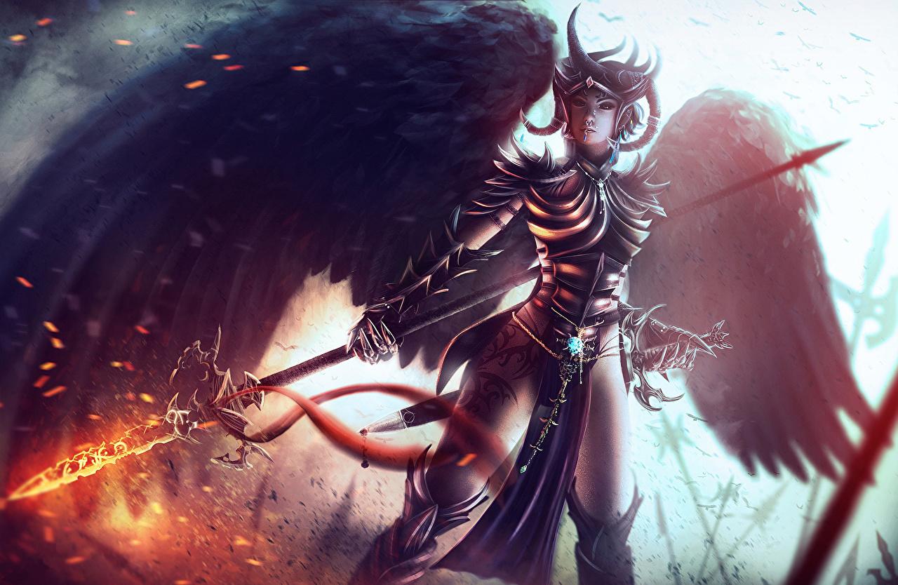Wallpaper Dungeons & Dragons Spear Demons Horns Wings