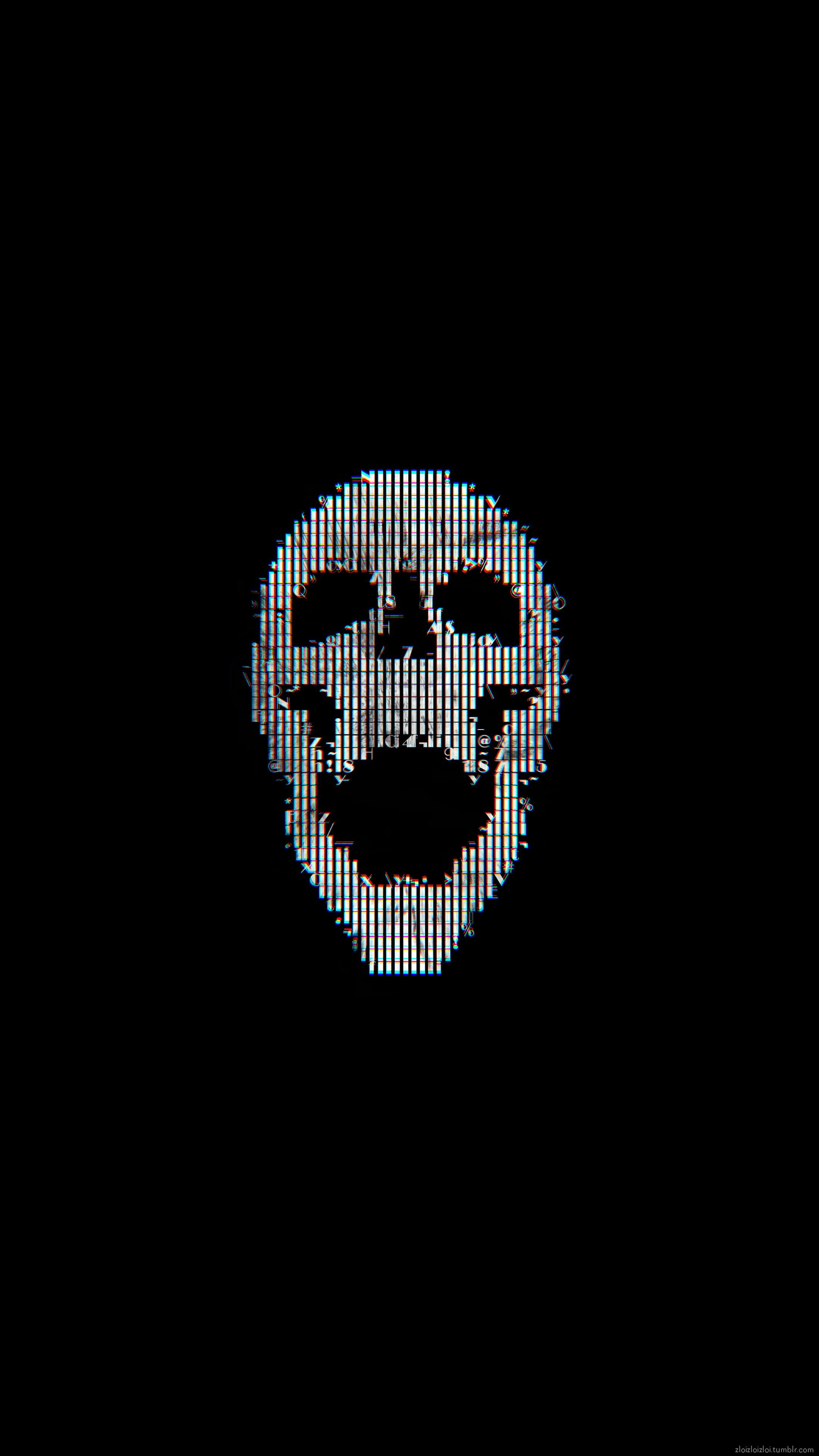 Black and gray skull illustration, glitch art, skull, ASCII