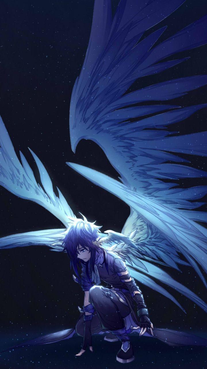 Dark, big wings, angel, fantasy, anime, 720x1280 wallpapers