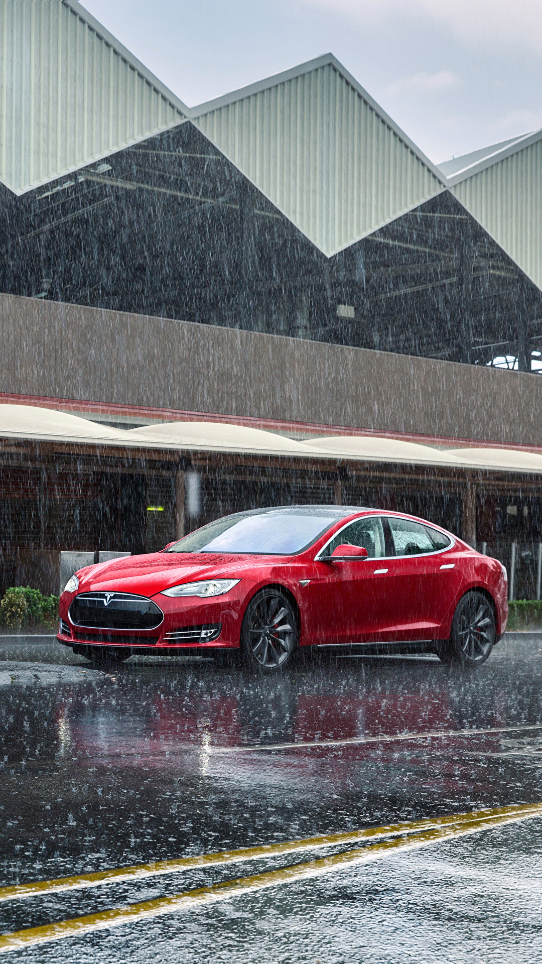 Wallpaper Tesla Motors 2012 14 Model S P85 Red Rain 1080x1920